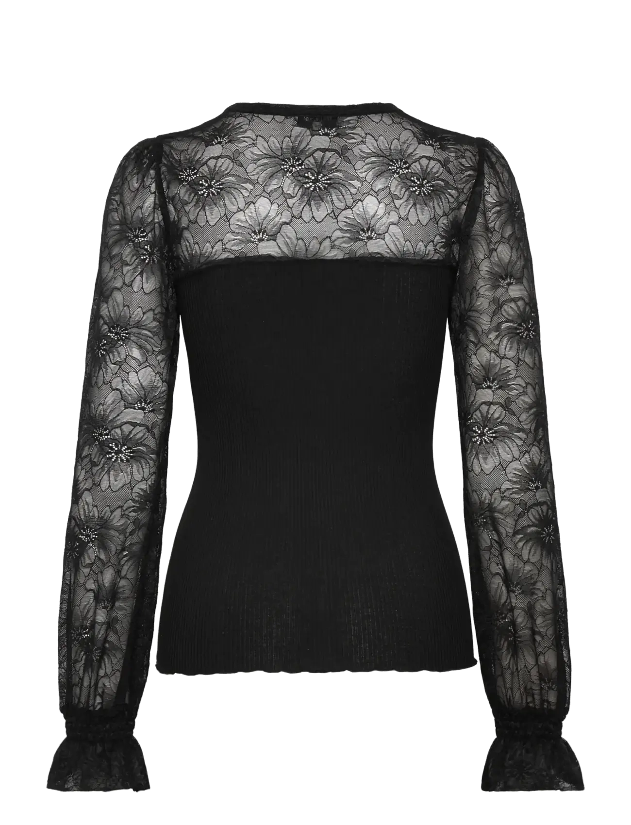 Rosemunde - RWBeatha Silk LS Full Lace T-shirt - langærmede bluser - black - 2
