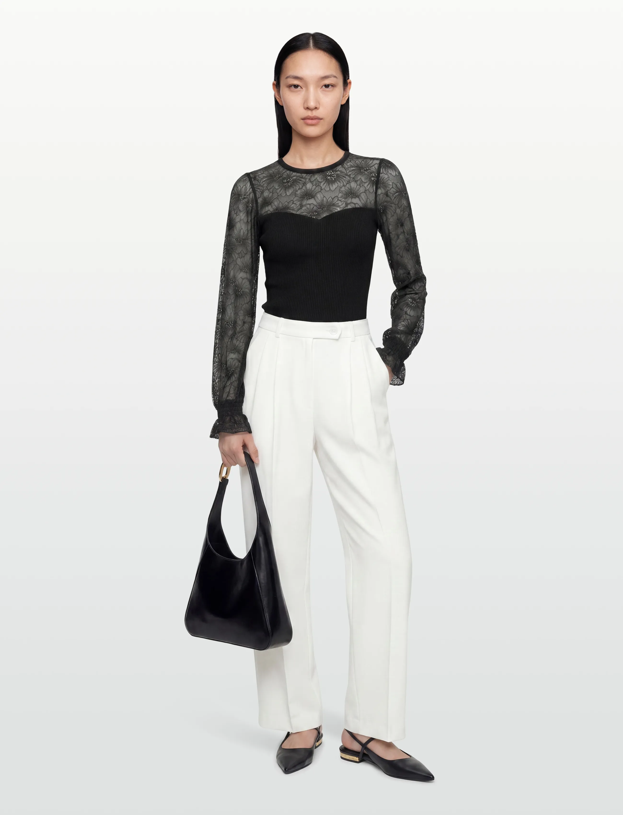 Rosemunde Rwbeatha Silk Ls Full Lace T-Shirt, S, Black, T-Shirts & Toppe > Langærmede, Dame