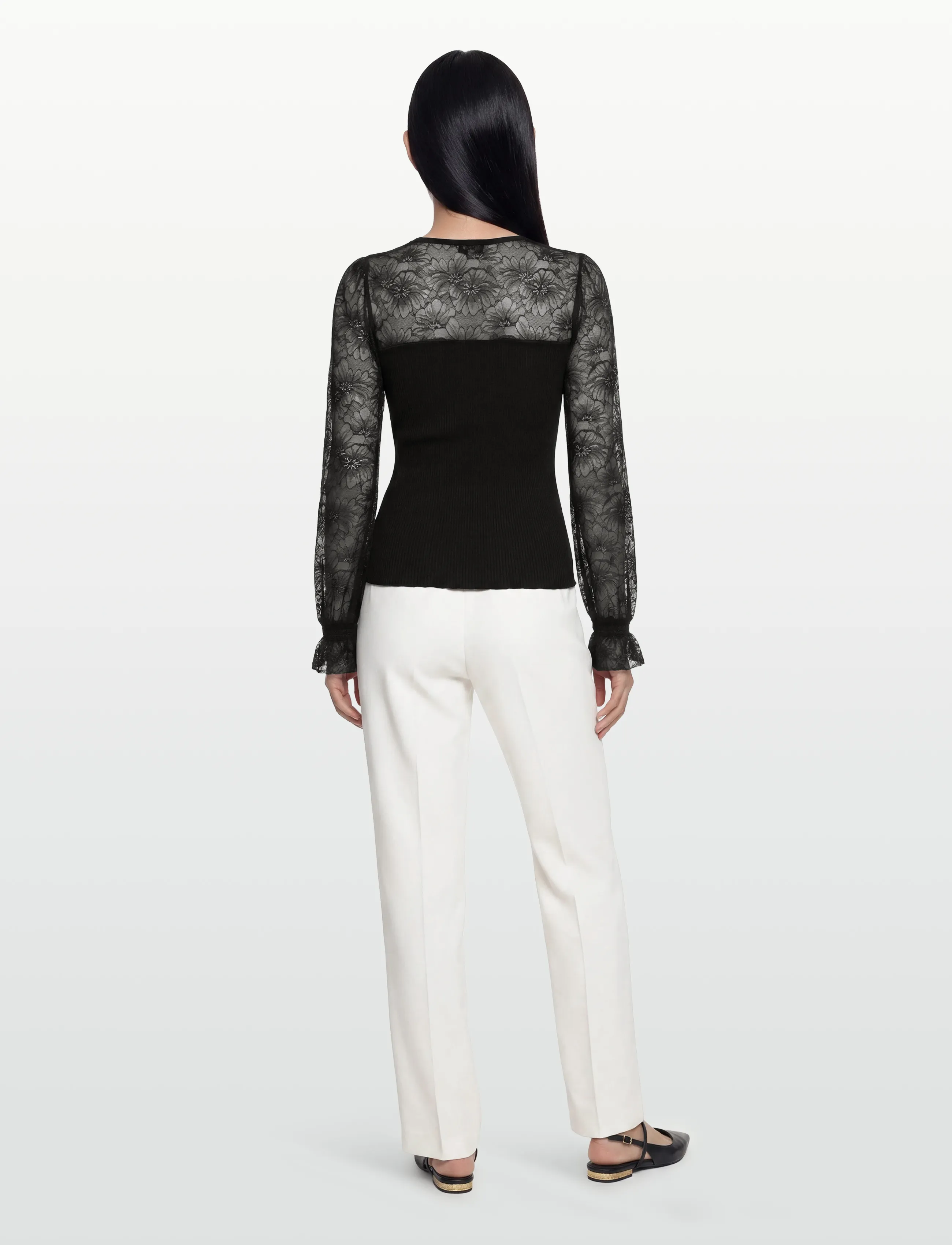 Rosemunde - RWBeatha Silk LS Full Lace T-shirt - langærmede bluser - black - 4
