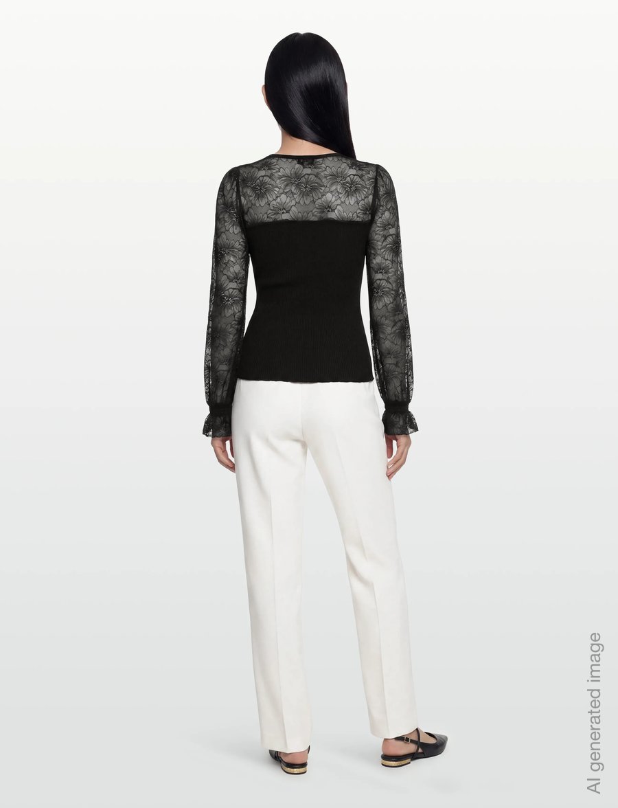 Rosemunde - RWBeatha Silk LS Full Lace T-shirt - langärmelige blusen - black - 4