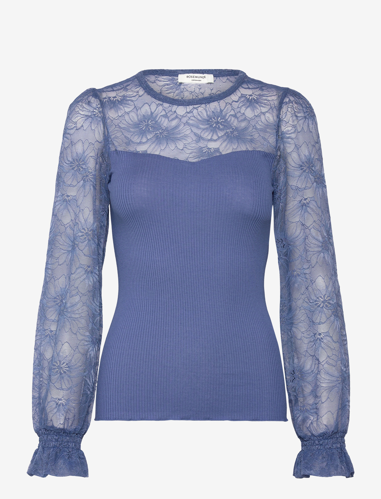 Rosemunde - RWBeatha Silk LS Full Lace T-shirt - long sleeved blouses - dutch blue - 0