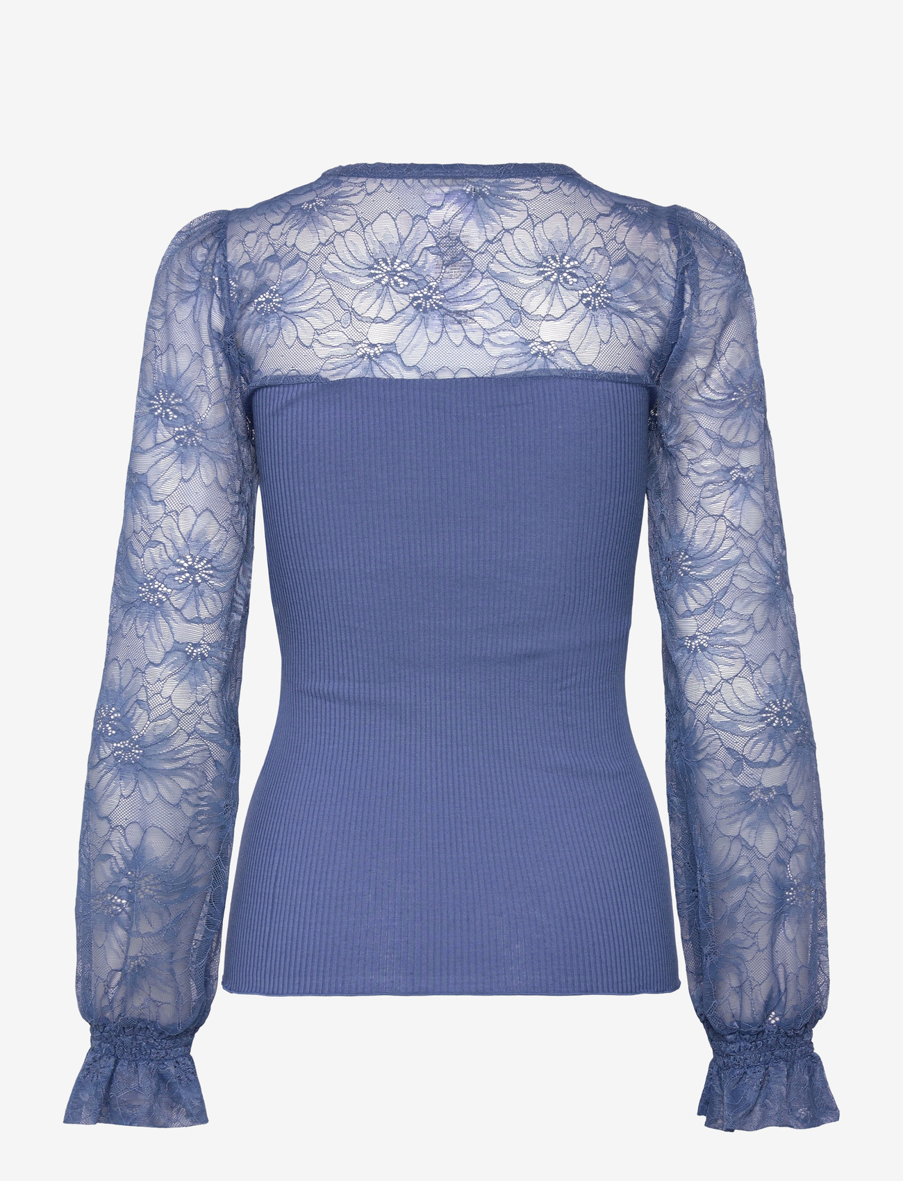 Rosemunde - RWBeatha Silk LS Full Lace T-shirt - long sleeved blouses - dutch blue - 1