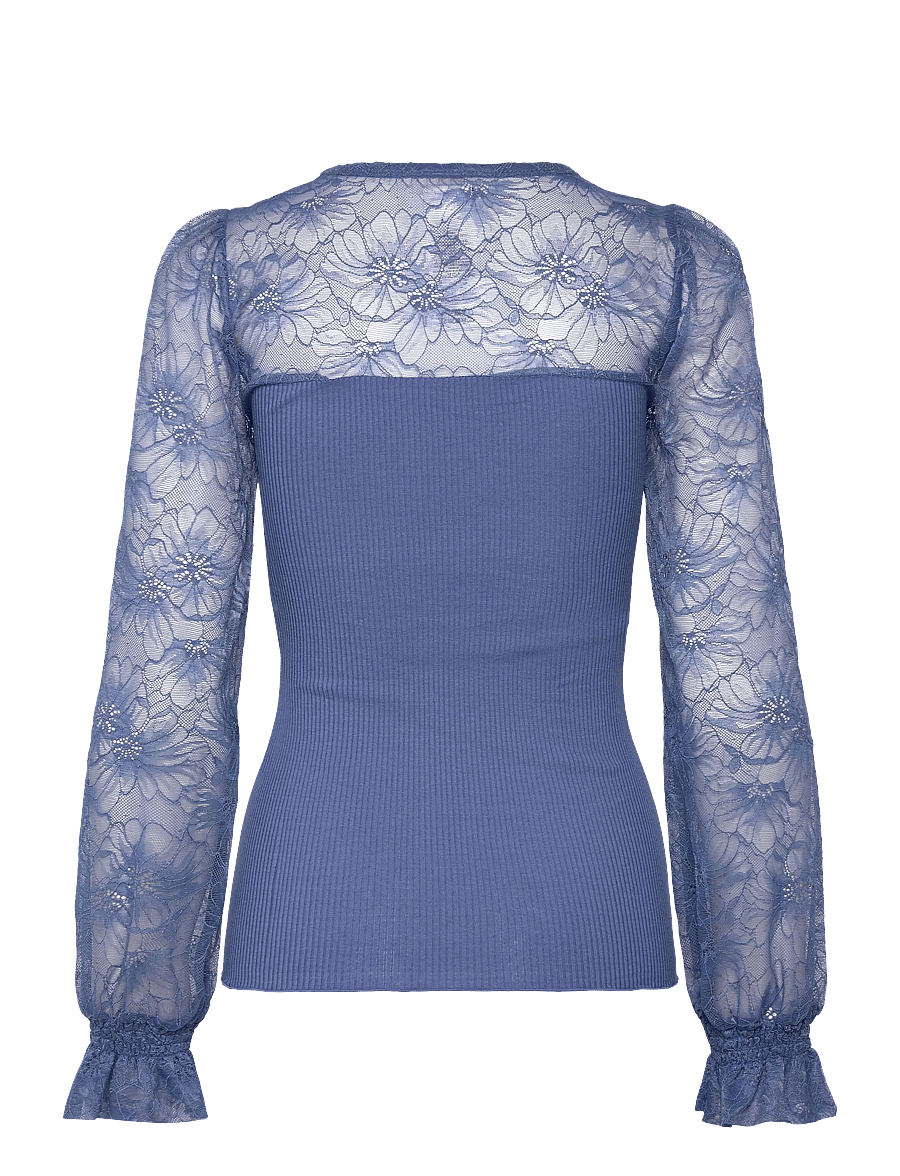 Rosemunde - RWBeatha Silk LS Full Lace T-shirt - langärmelige blusen - dutch blue - 2