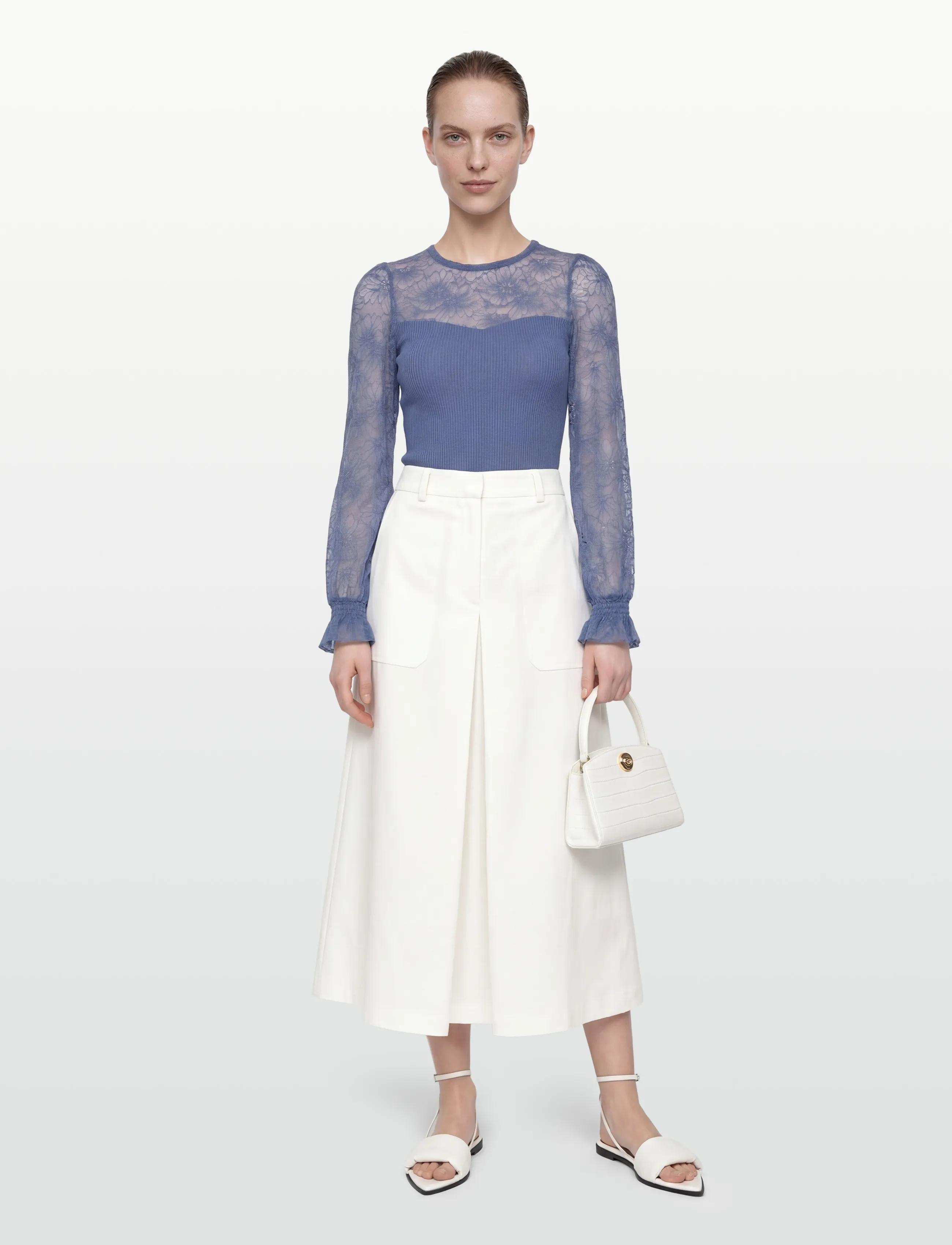 Rosemunde Rwbeatha Silk Ls Full Lace T-Shirt, S, Blue, T-Shirts & Toppe > Langærmede, Dame
