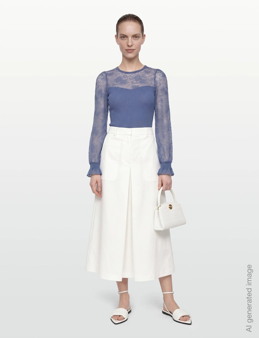 Rosemunde - RWBeatha Silk LS Full Lace T-shirt - langärmelige blusen - dutch blue - 0