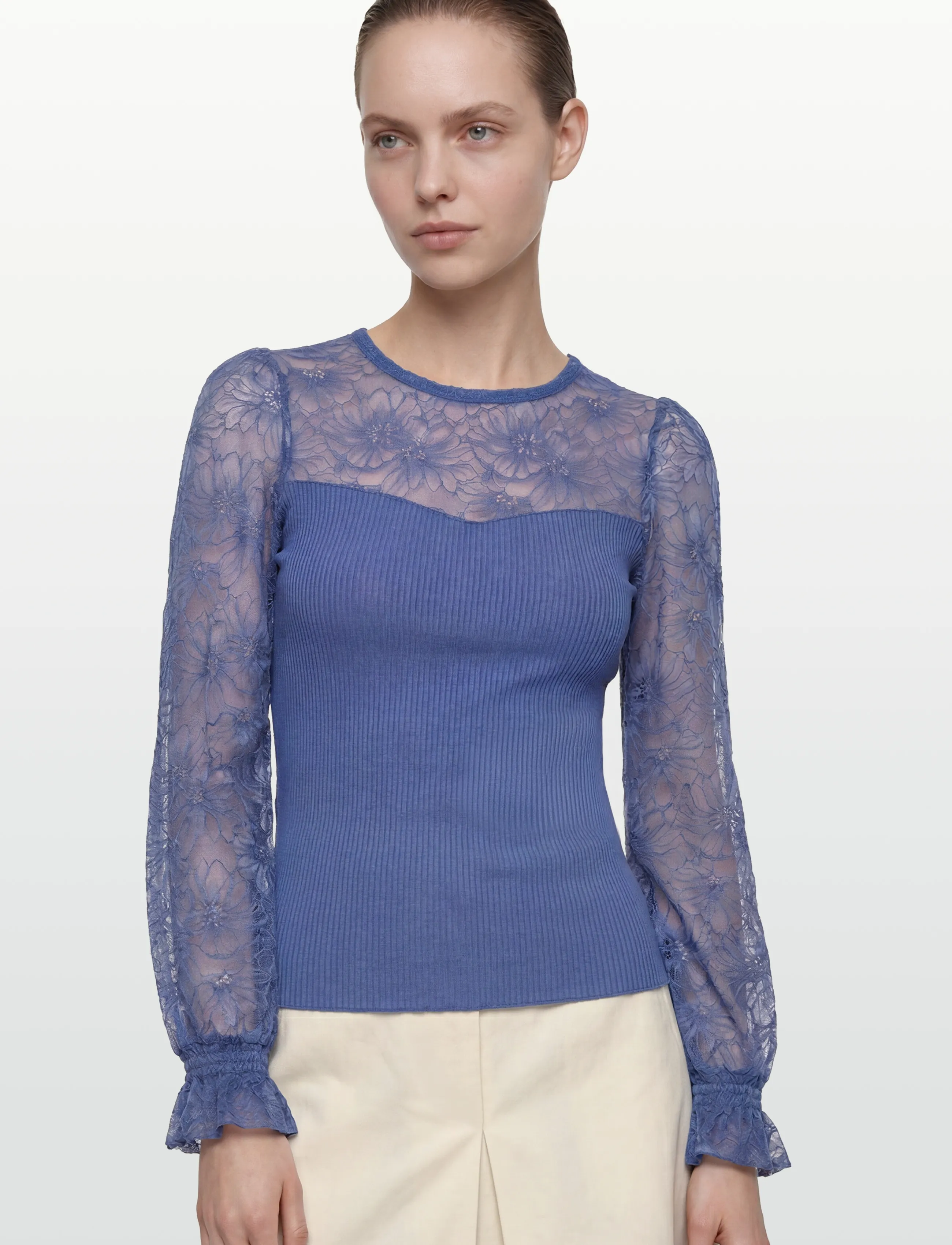 Rosemunde - RWBeatha Silk LS Full Lace T-shirt - pikkade varrukatega pluusid - dutch blue - 3