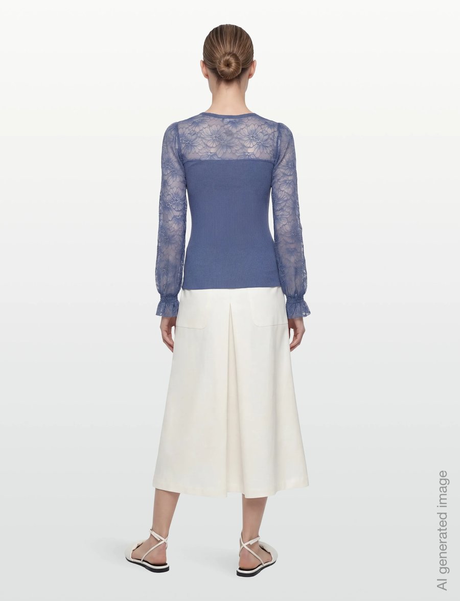 Rosemunde - RWBeatha Silk LS Full Lace T-shirt - langärmelige blusen - dutch blue - 4
