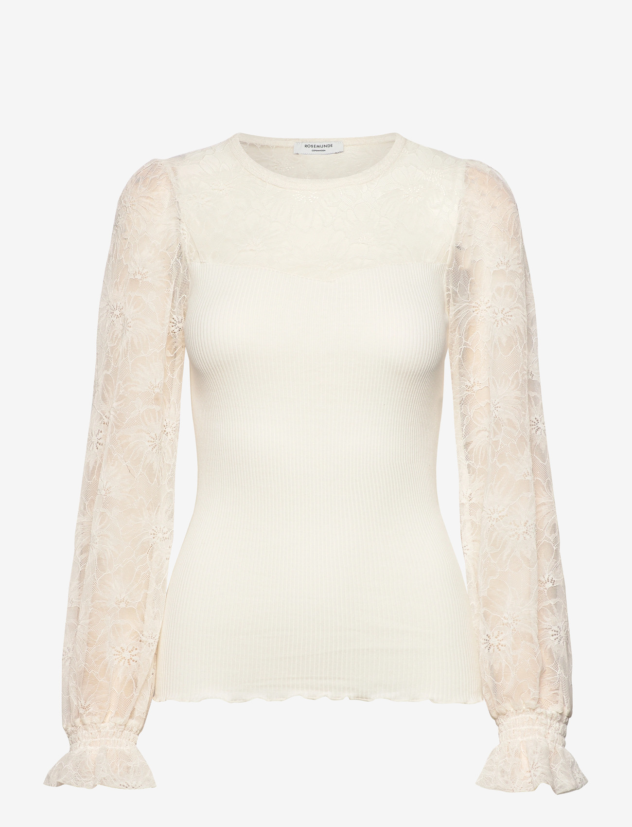 Rosemunde - RWBeatha Silk LS Full Lace T-shirt - long sleeved blouses - ivory - 1