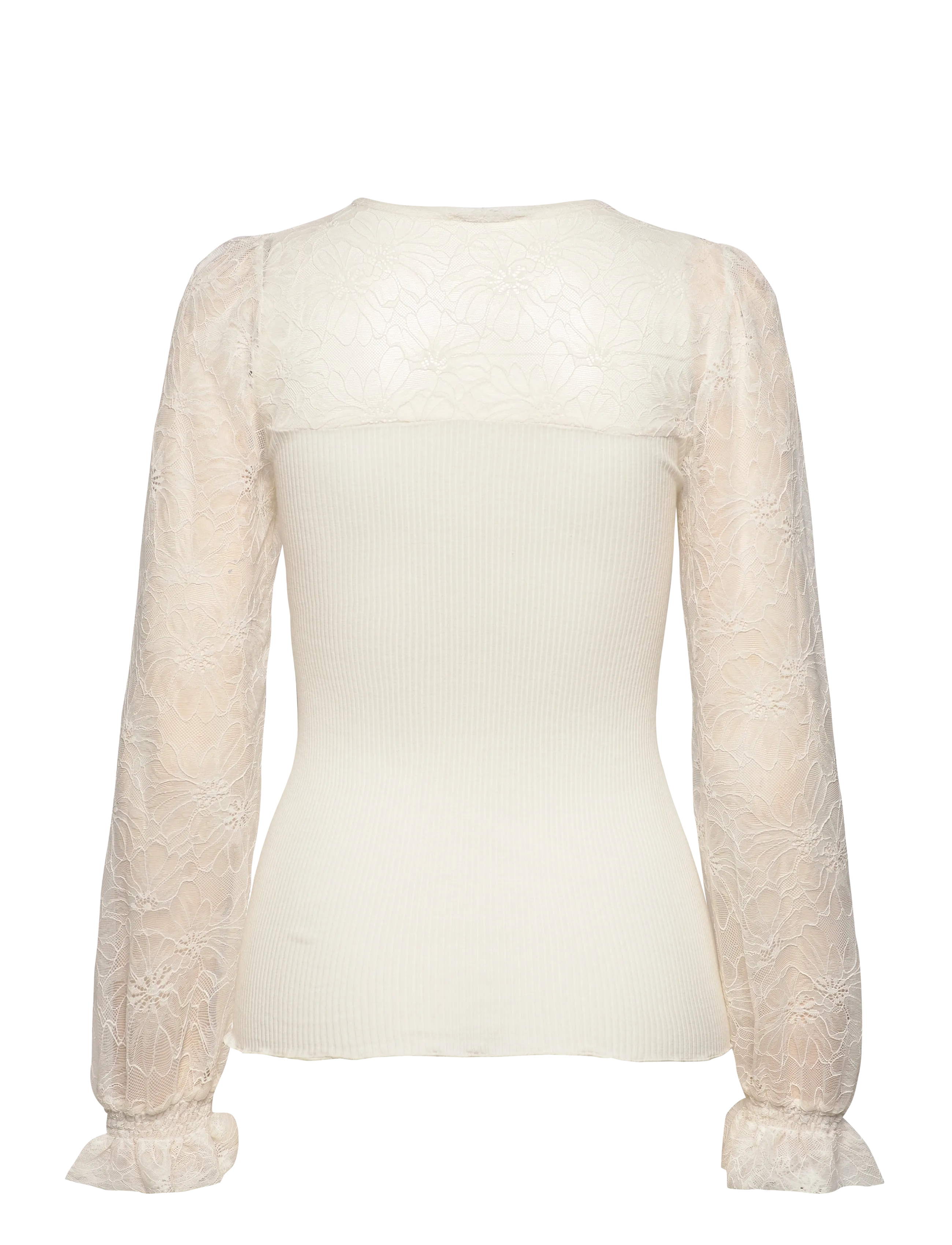 Rosemunde - RWBeatha Silk LS Full Lace T-shirt - long sleeved blouses - ivory - 2