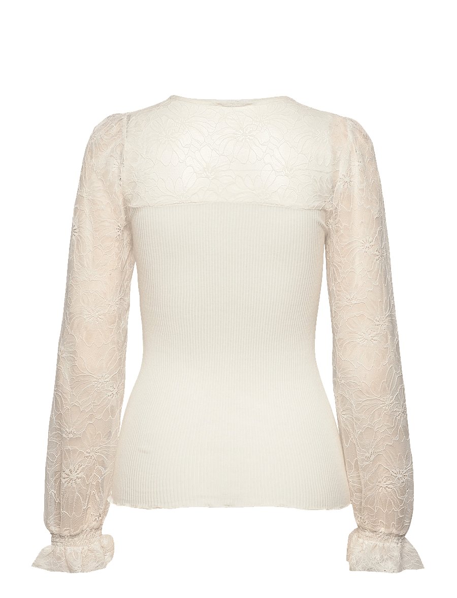 Rosemunde - RWBeatha Silk LS Full Lace T-shirt - langærmede bluser - ivory - 2