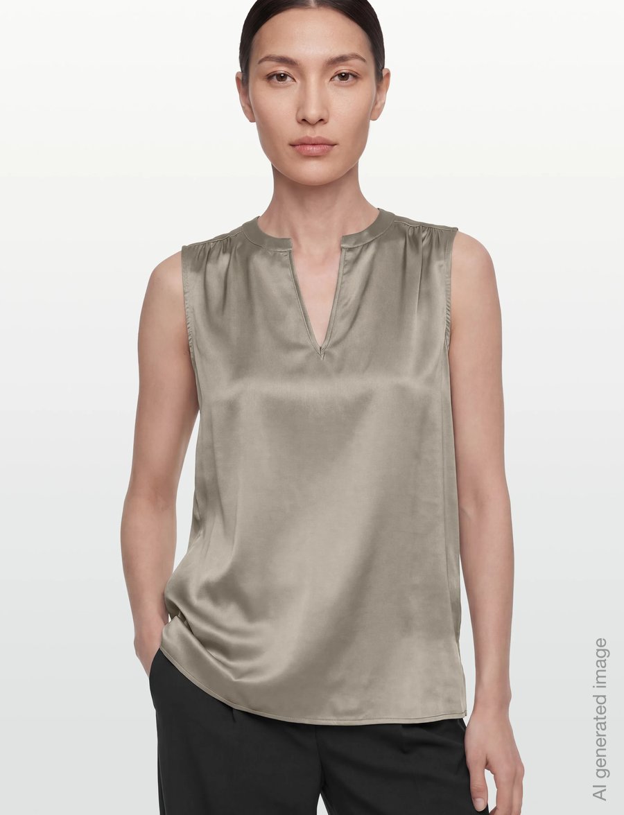 Rosemunde - RWJade Silk SL Top - sleeveless blouses - dried sage - 3