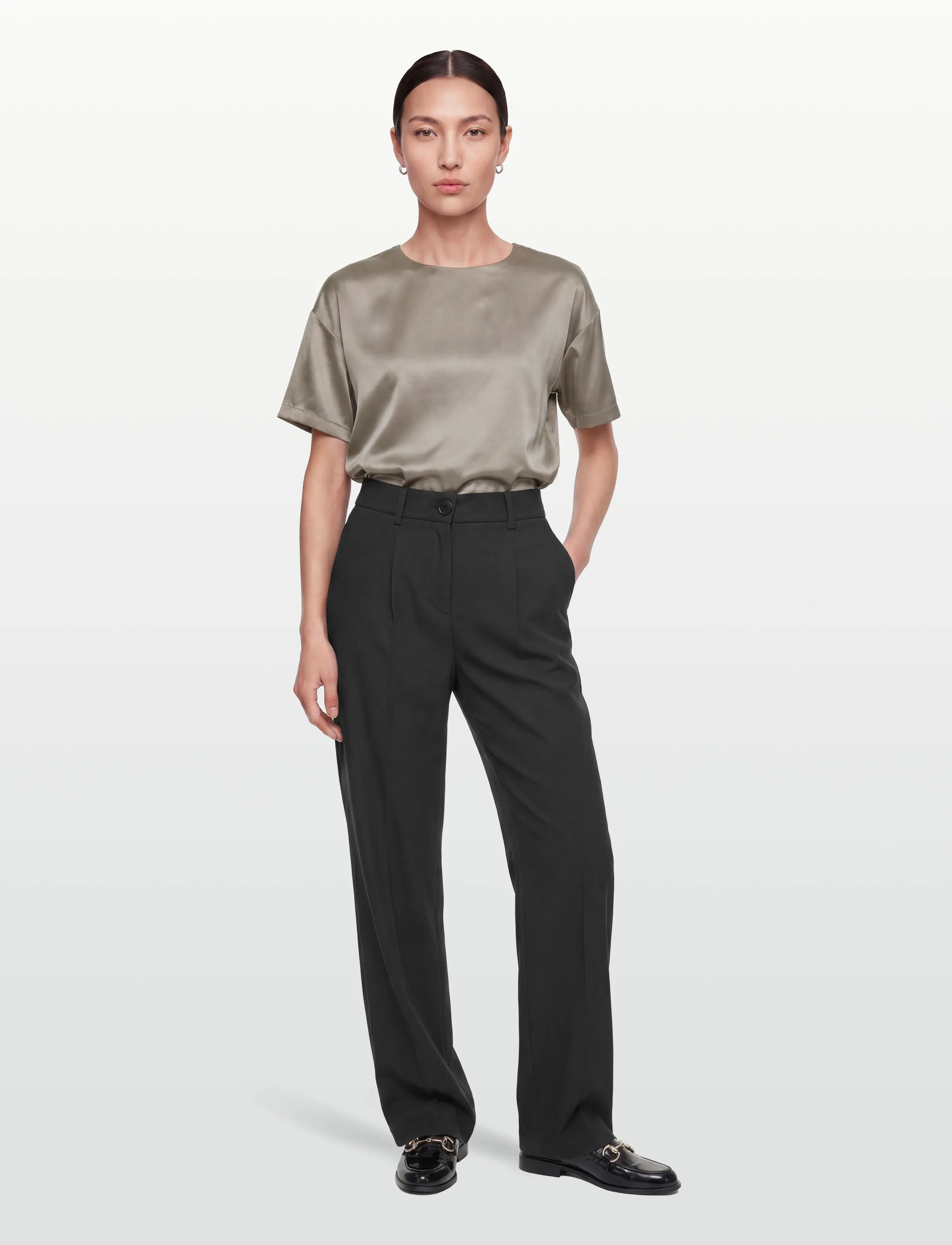 Rosemunde Rwjade Silk Ss Loose Blouse, 40, Blouses, Khakigrün - Short-sleeved, Frauen