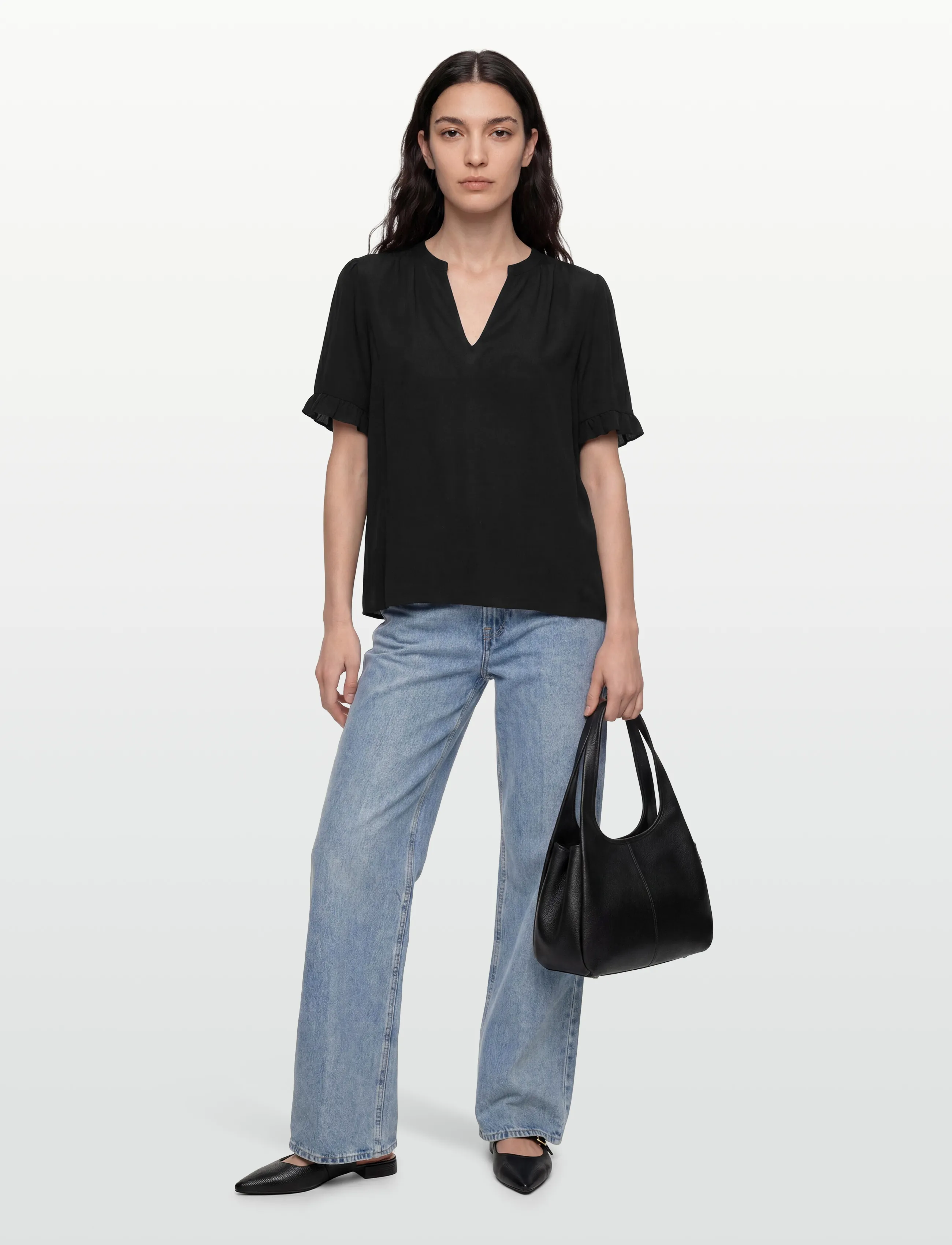 Rosemunde Rwraya Ss Blouse, 36, Black, Bluser > Kortærmede, Dame