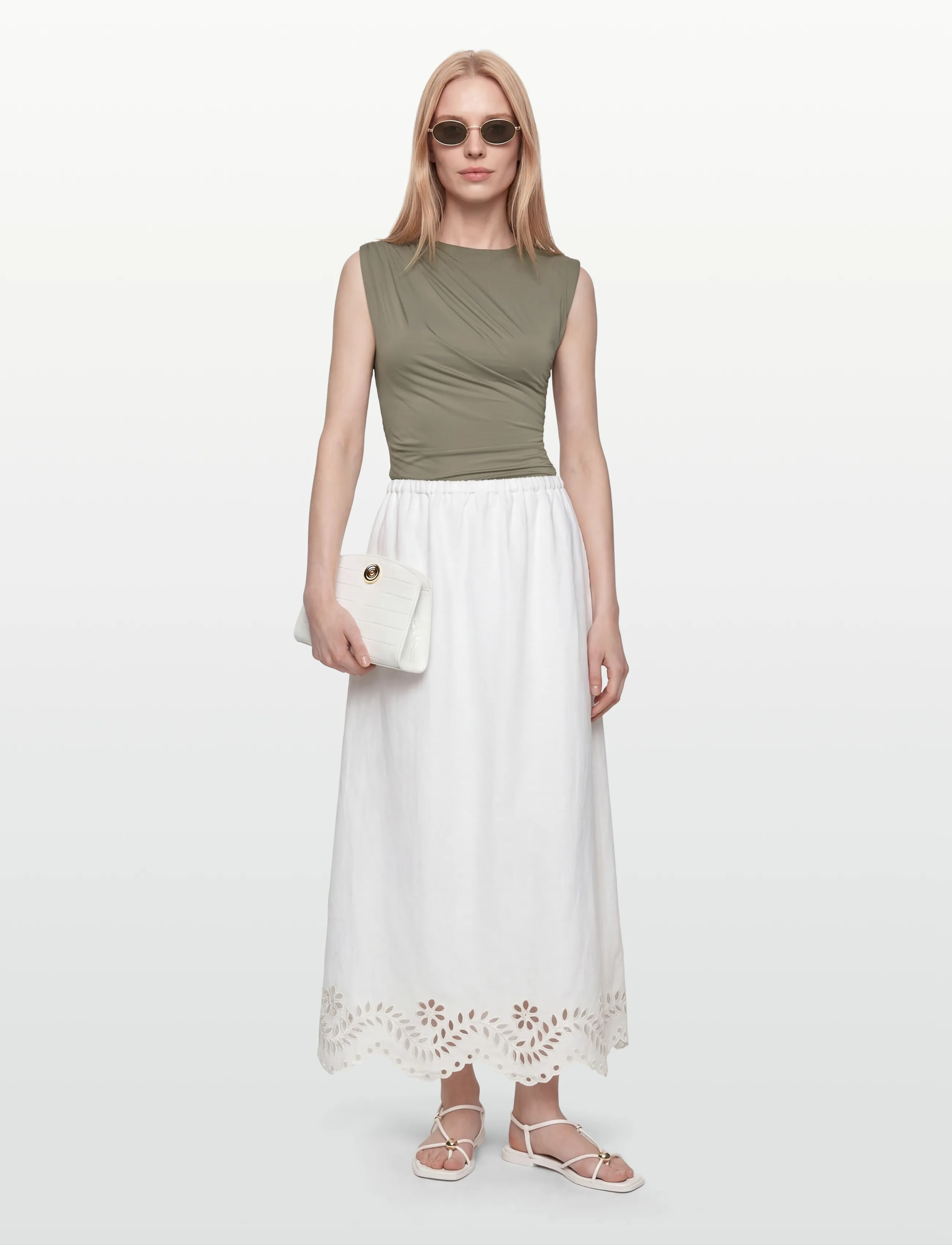 Rosemunde Rwbillie Sl Drape Top, Kvinder, Ærmeløs Draperet Top, Kakigrøn, Str: 40