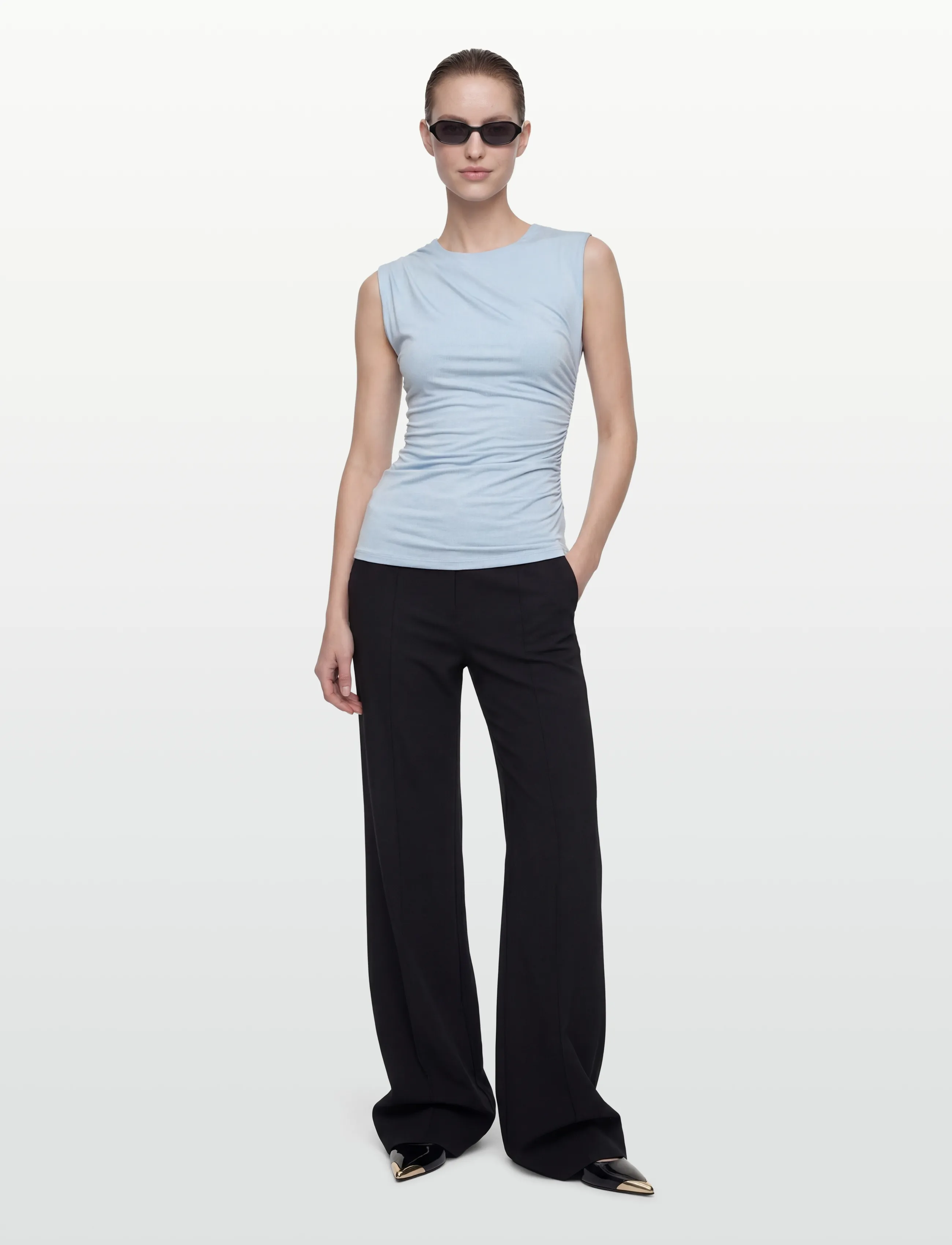 Rosemunde Rwbillie Sl Drape Top, Kvinder, Ærmeløs Draperet Top, Blå, Str: 42