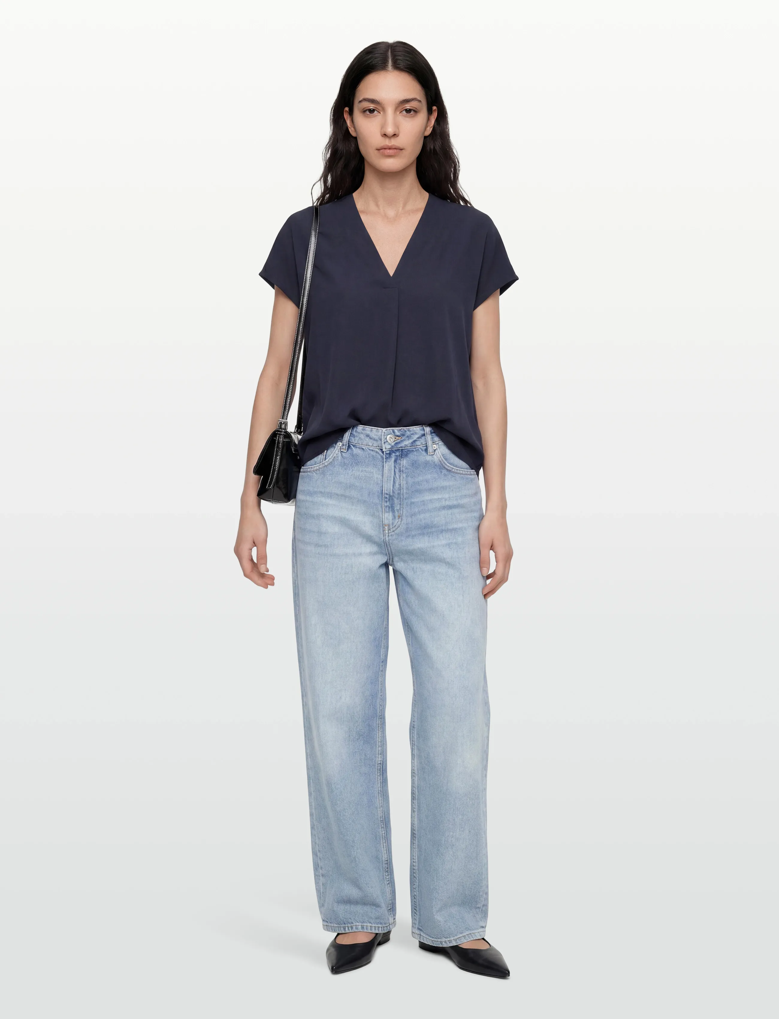 Rosemunde Rwelma Modal V-Neck Top, Kvinder, Kortærmet V-Hals Top, Navy, Str: XS
