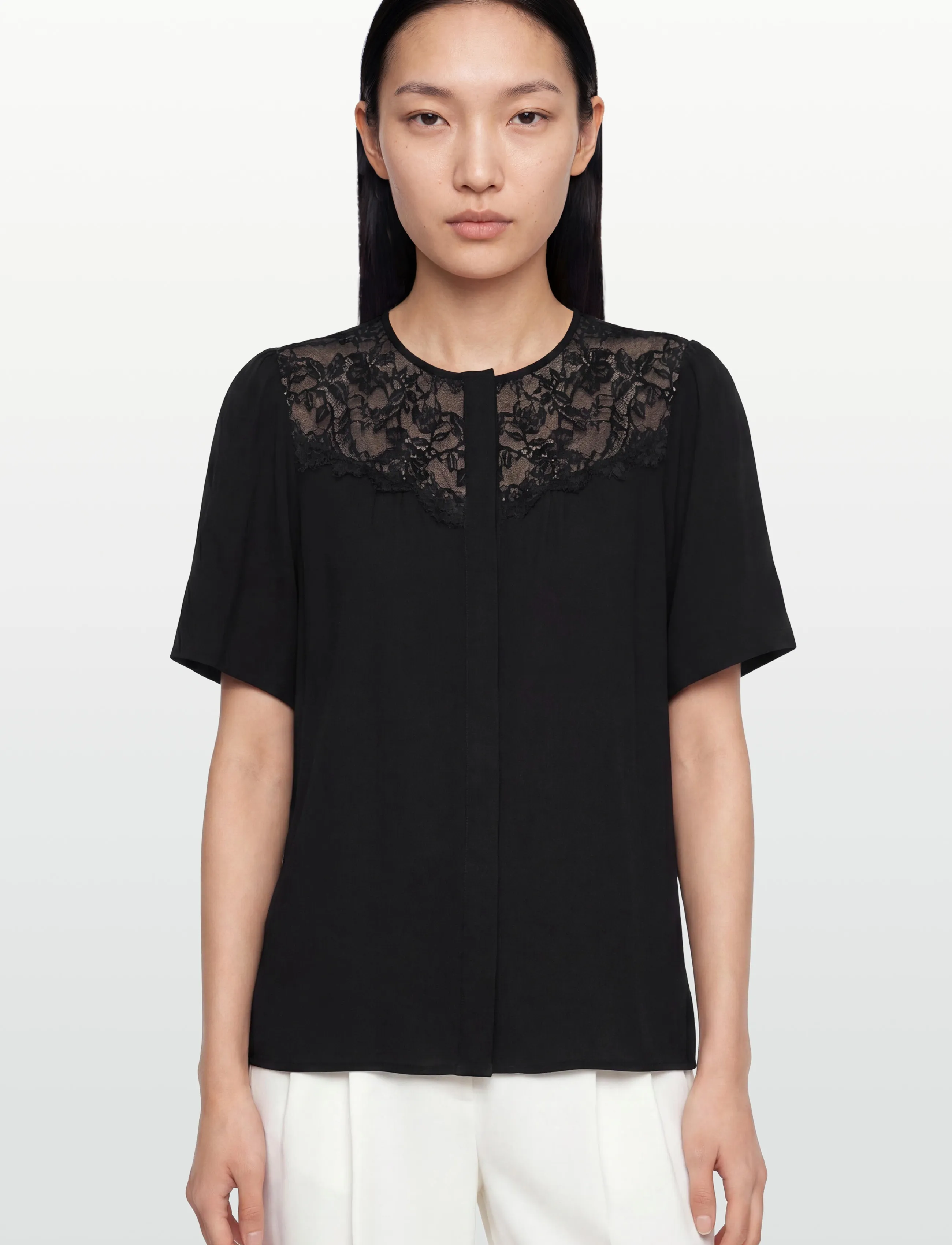 Rosemunde - RWElif SS Lace Blouse - short-sleeved blouses - black - 3