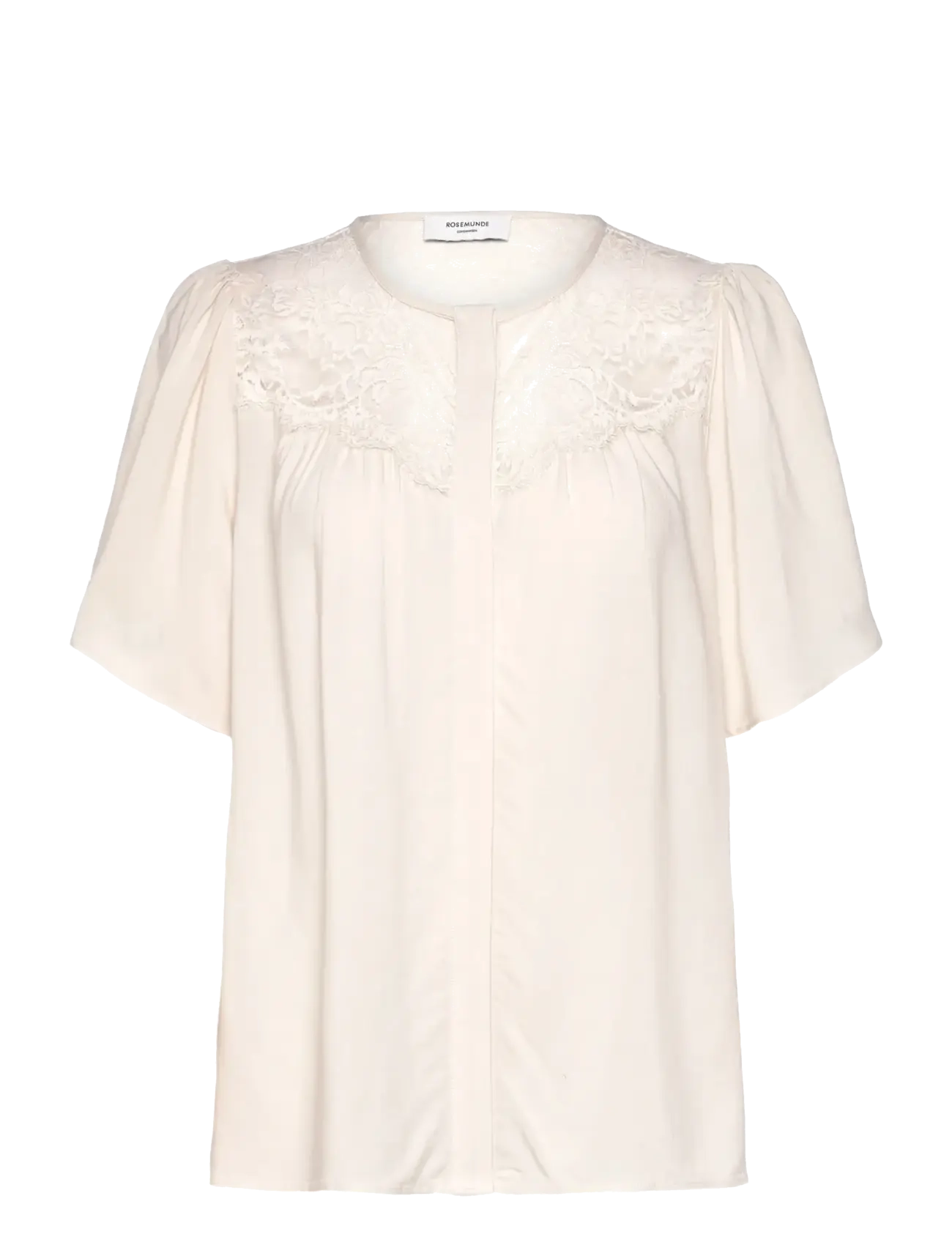 Rosemunde RWElif SS Lace Blouse - Bluser - TURTLEDOVE / cream