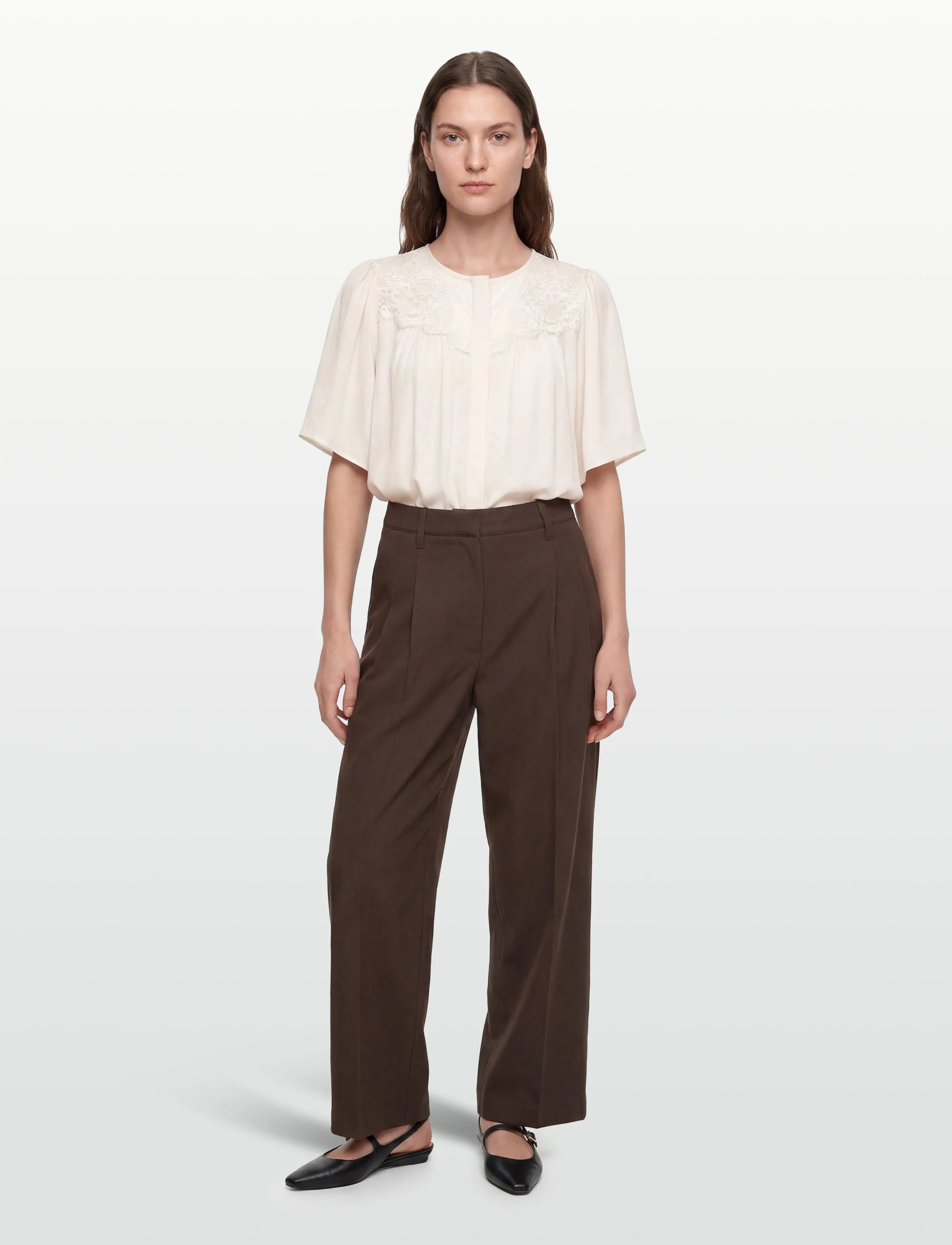 Rosemunde RWElif SS Lace Blouse - Blusen - TURTLEDOVE / cream