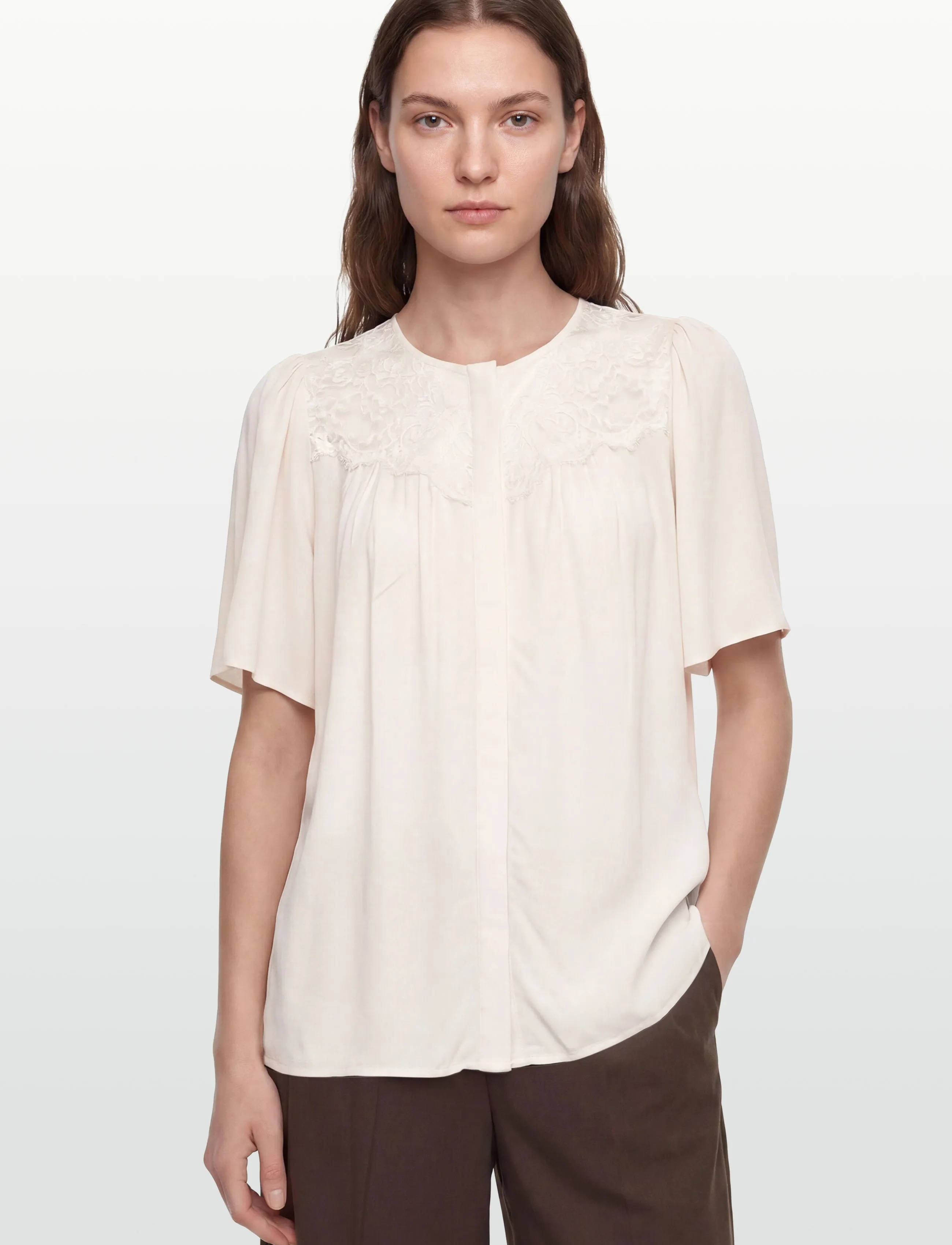 Rosemunde - RWElif SS Lace Blouse - kurzärmelige blusen - turtledove - 3