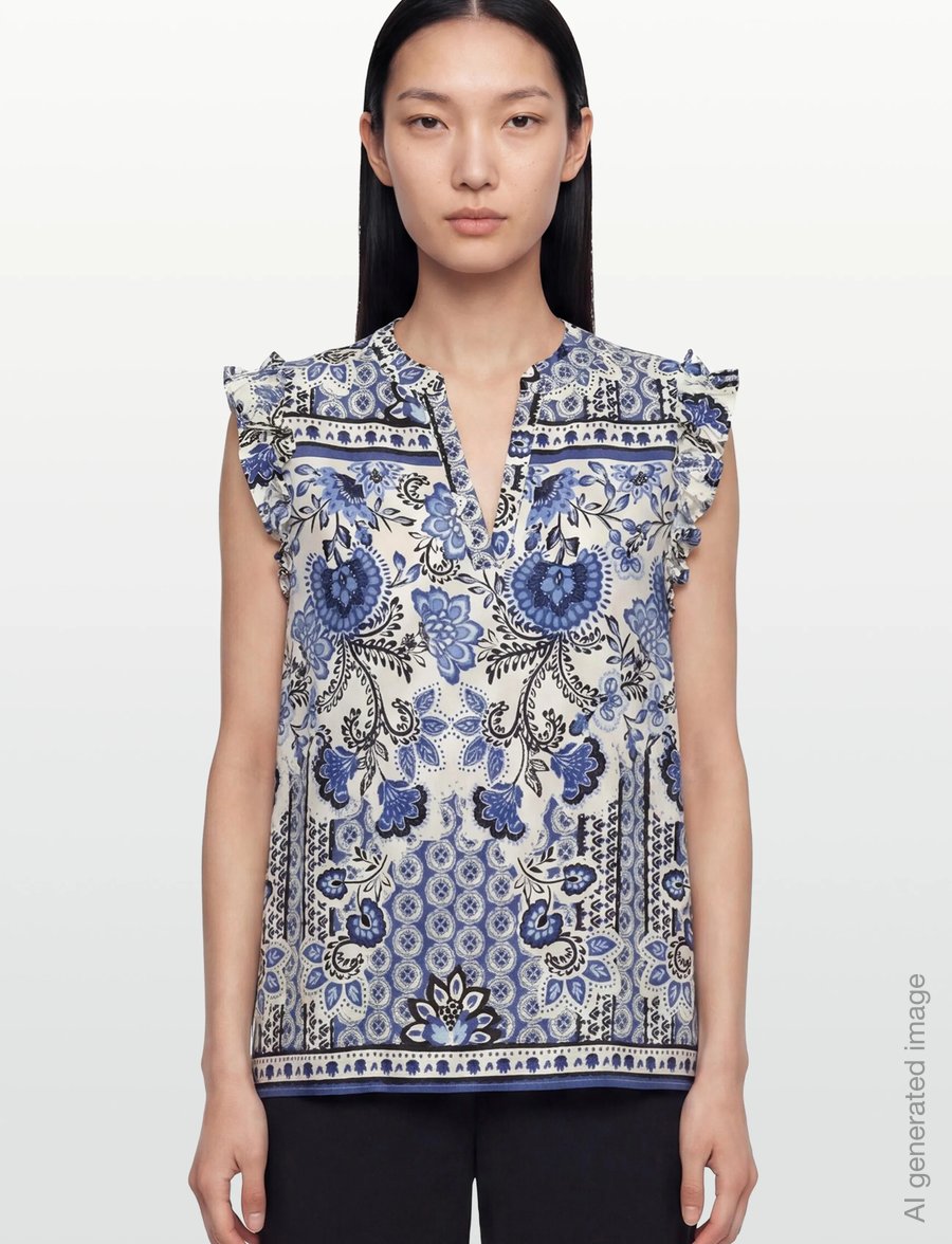 Rosemunde - RWElif SL Top - sleeveless blouses - blue boho print - 3