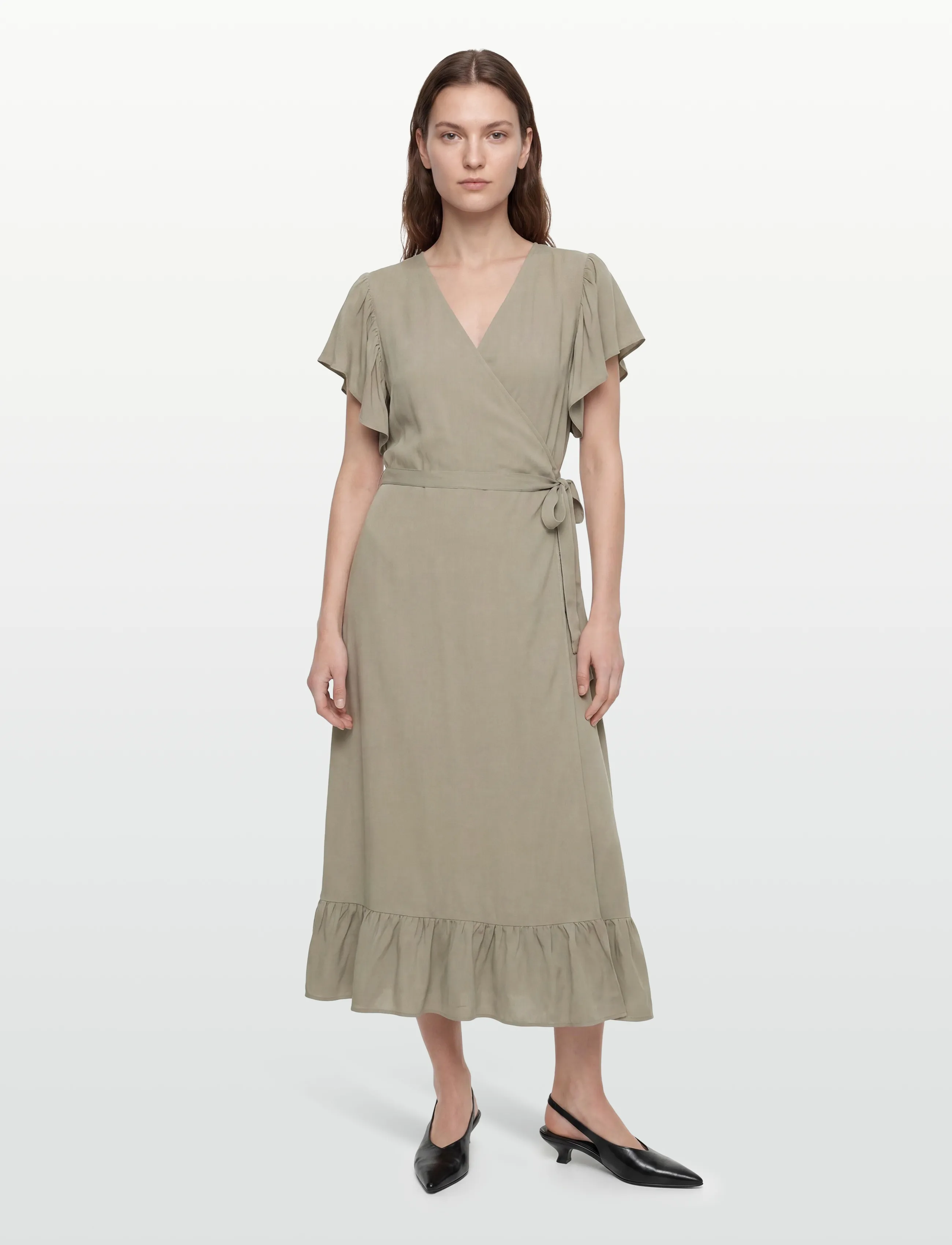 Rosemunde Rwelif Ss Midi Wrap Dress, 44, Khaki green, Kjoler > Knælange Og Midi, Dame