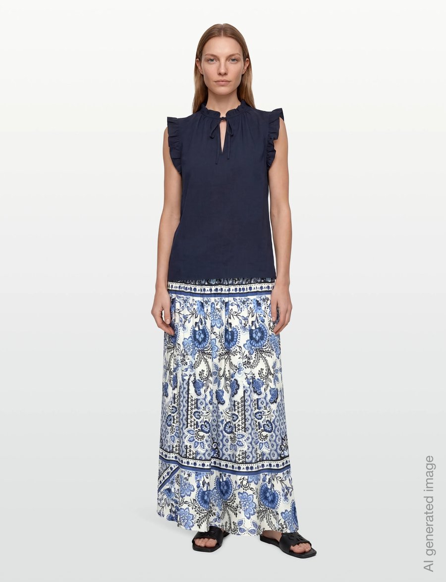 Rosemunde - RWElif Ankle Smock Skirt - maksiseelikud - blue boho print - 0