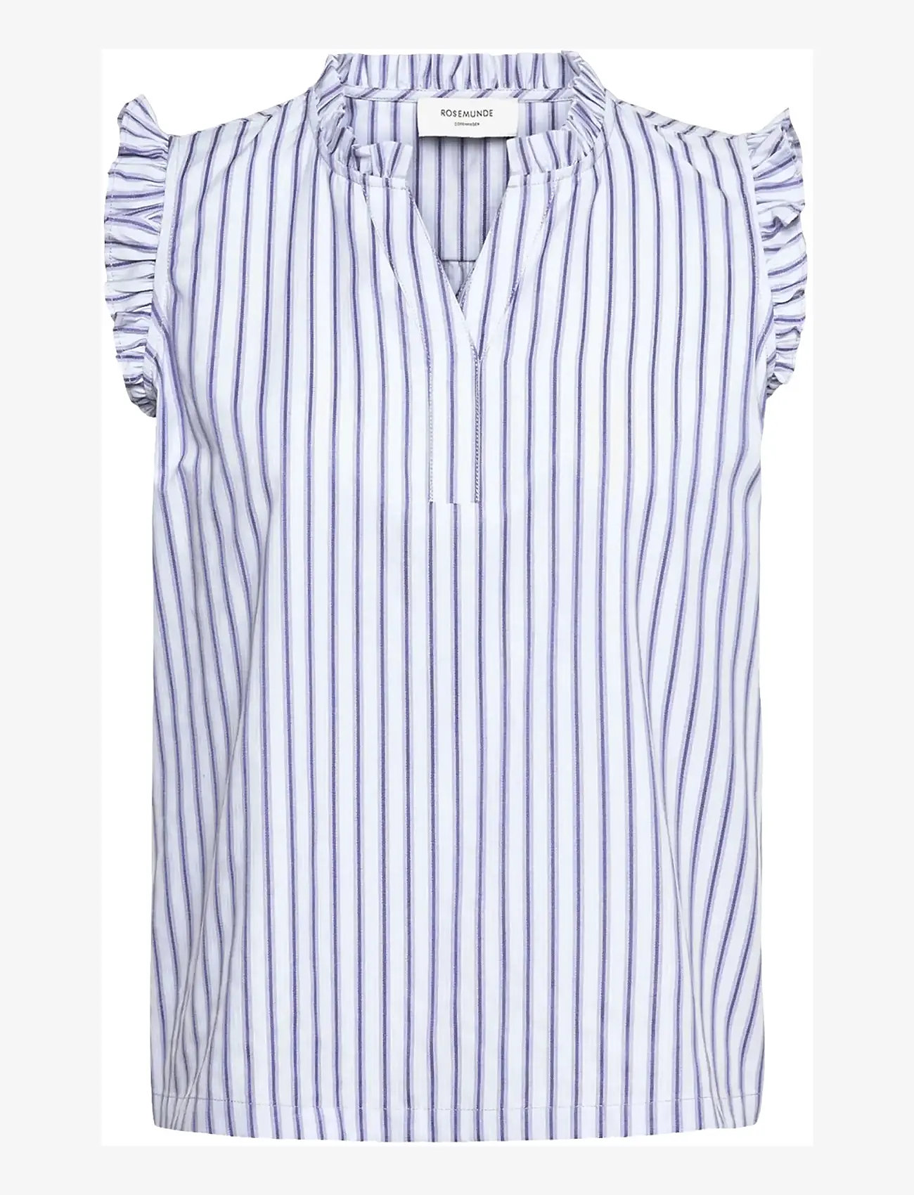 Rosemunde - RWUlla SL Frill Top - kortærmede bluser - baby blue stripe - 0