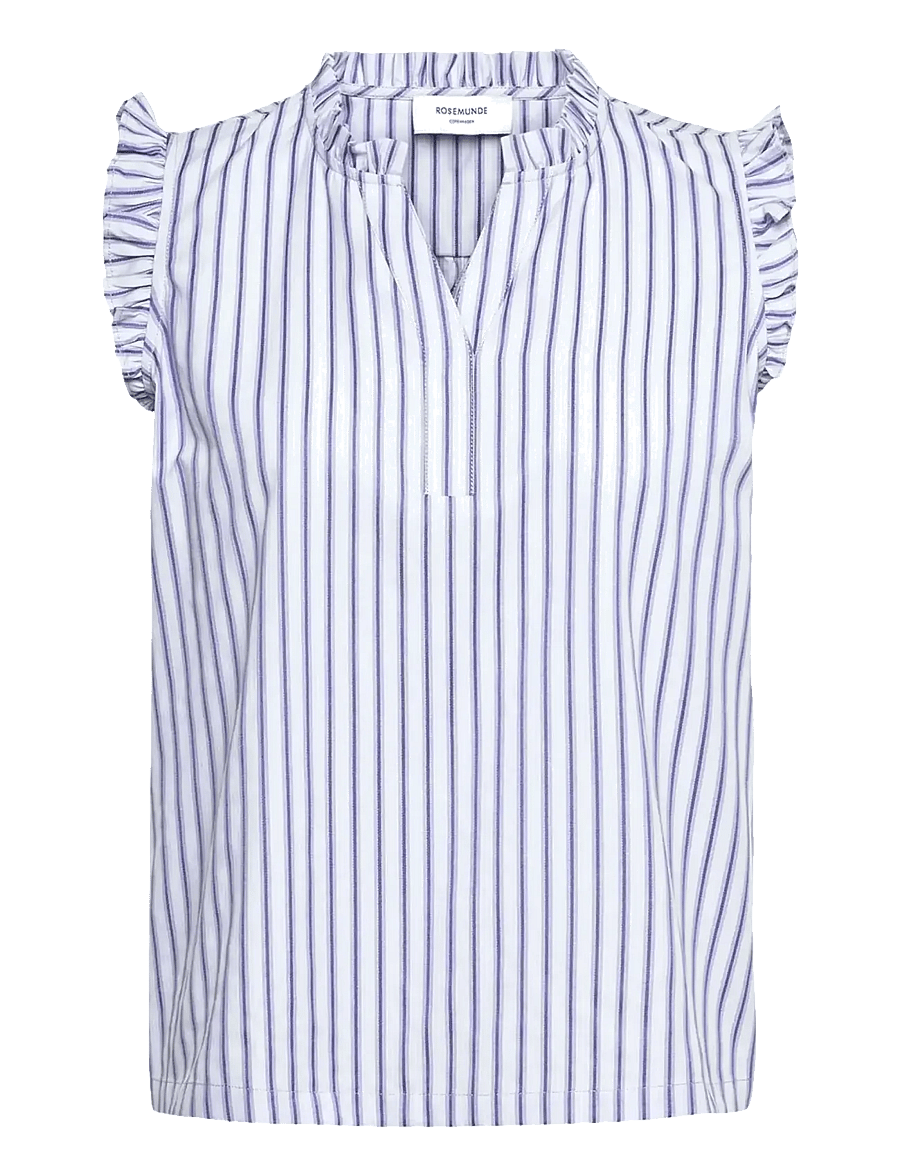 Rosemunde - RWUlla SL Frill Top - kurzärmelige blusen - baby blue stripe - 1