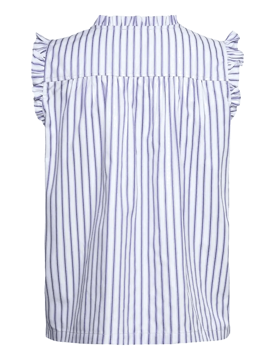 Rosemunde - RWUlla SL Frill Top - kurzärmelige blusen - baby blue stripe - 2