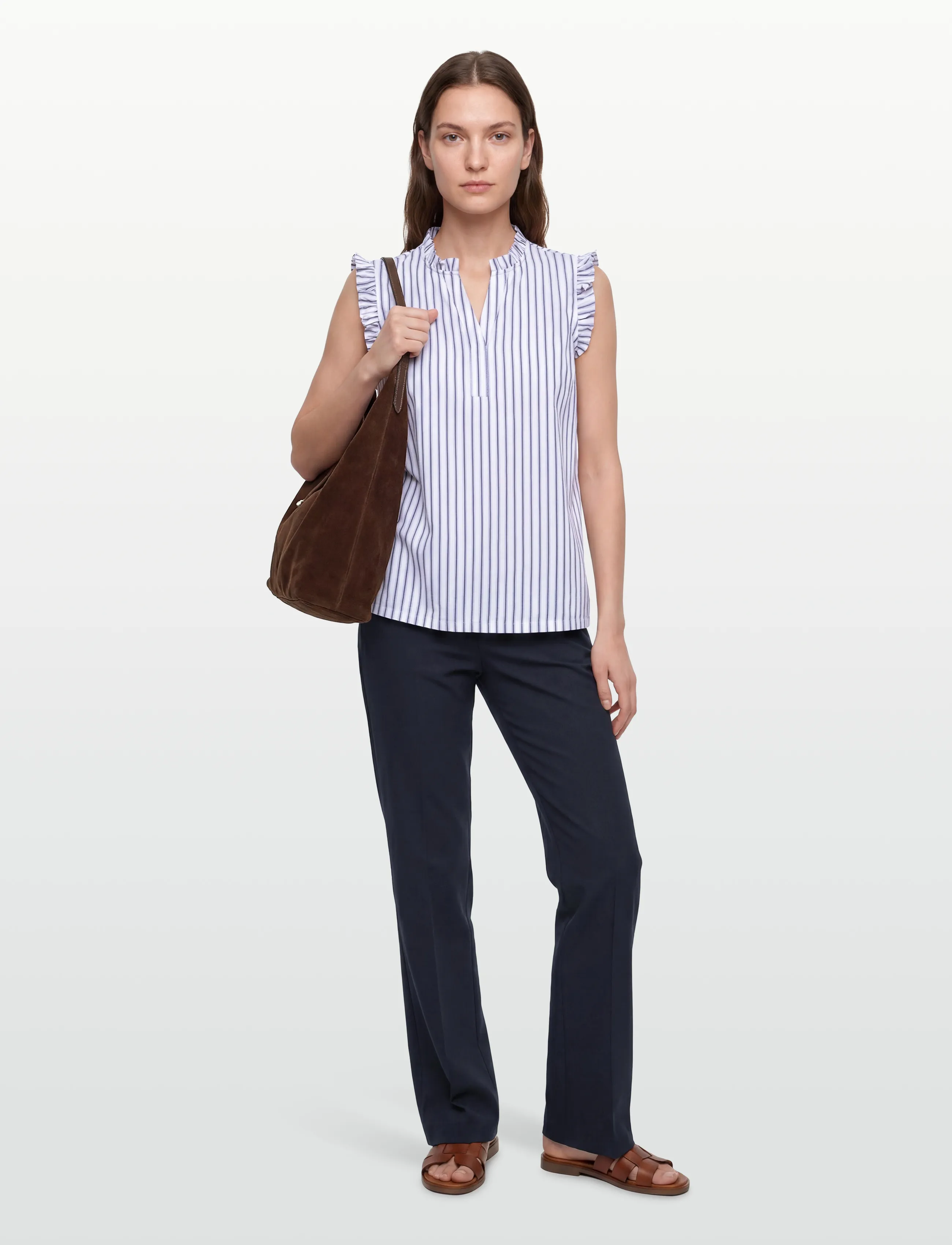 Rosemunde RWUlla SL Frill Top - Blusen - BABY BLUE STRIPE / blue