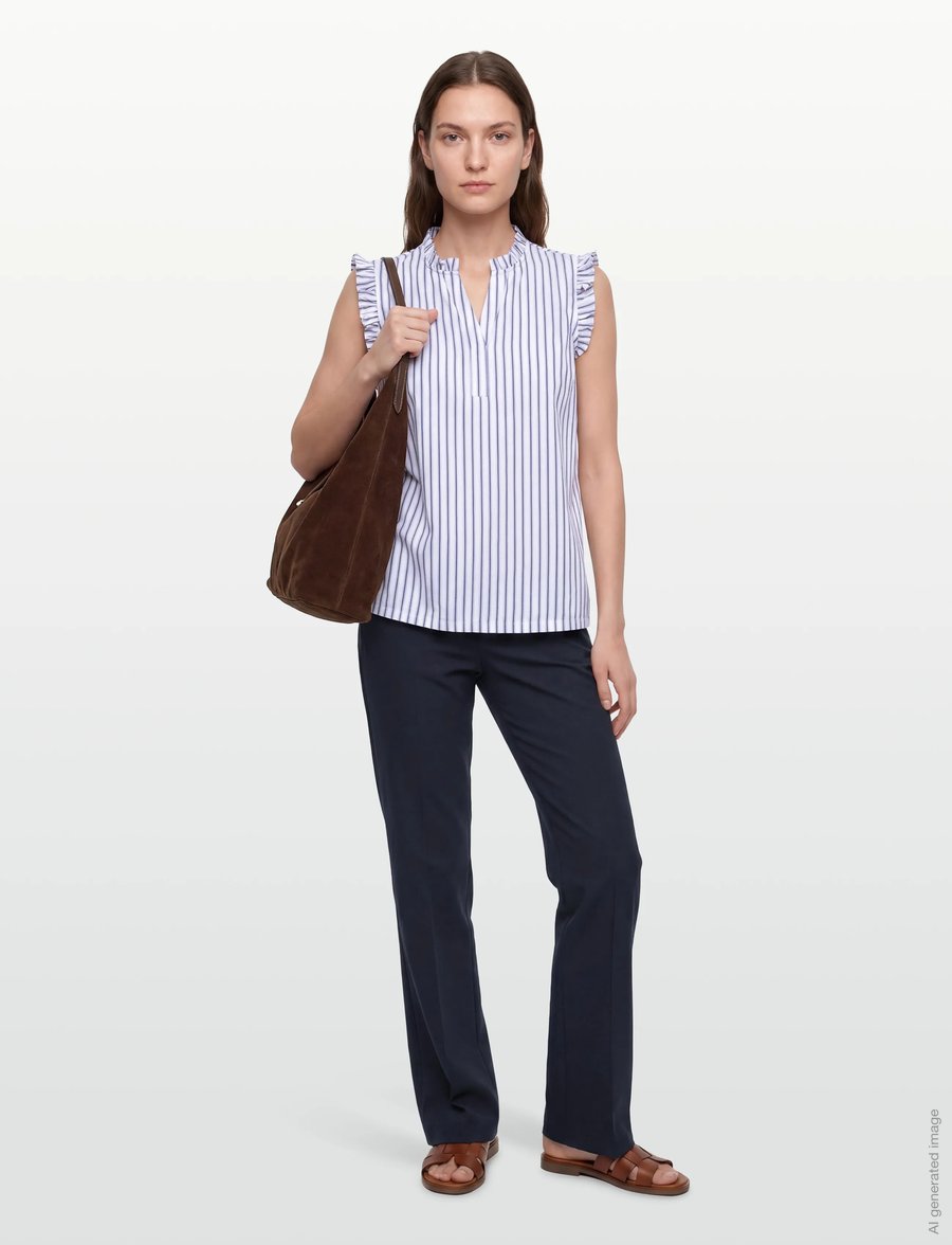 Rosemunde - RWUlla SL Frill Top - kurzärmelige blusen - baby blue stripe - 0