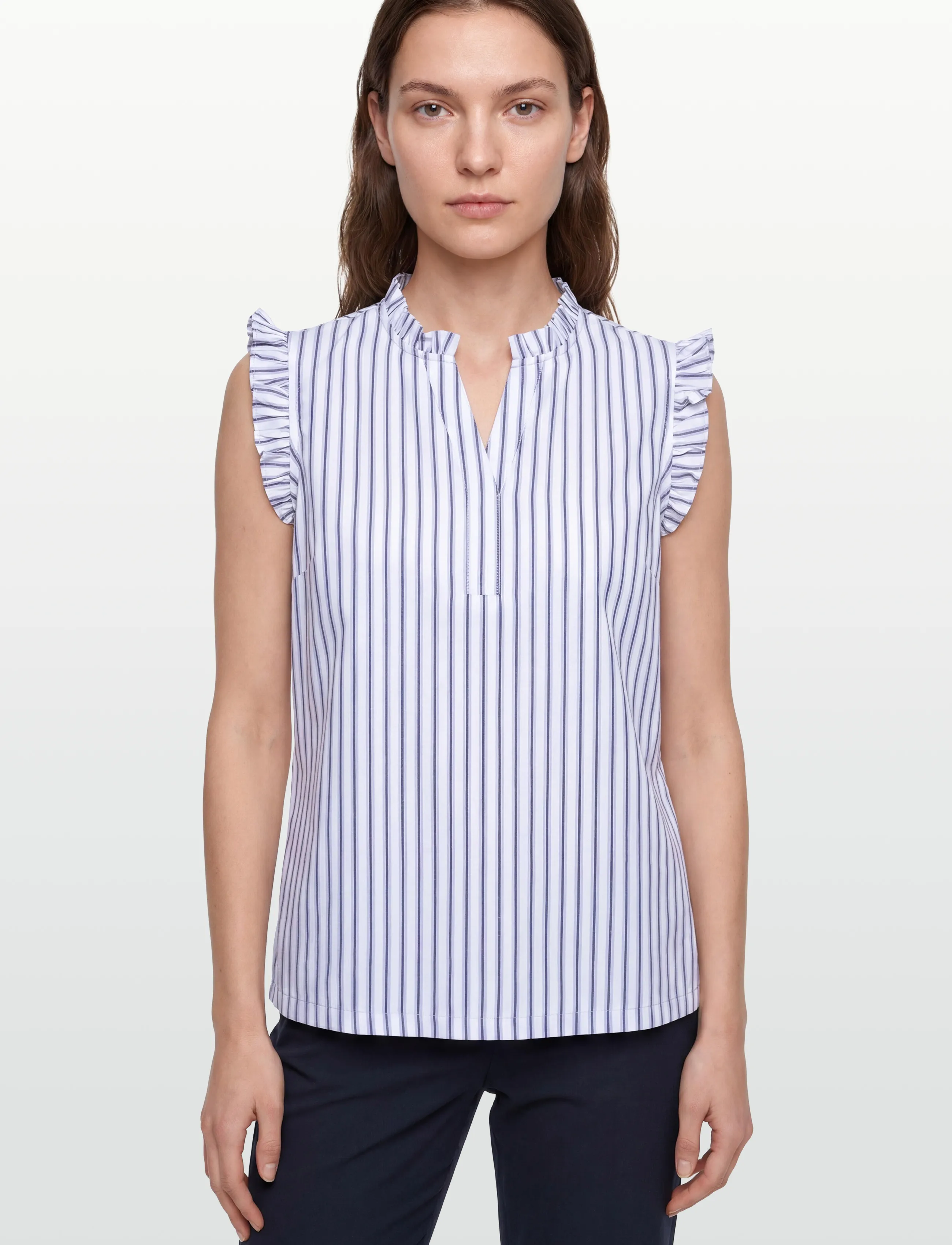 Rosemunde - RWUlla SL Frill Top - short-sleeved blouses - baby blue stripe - 3