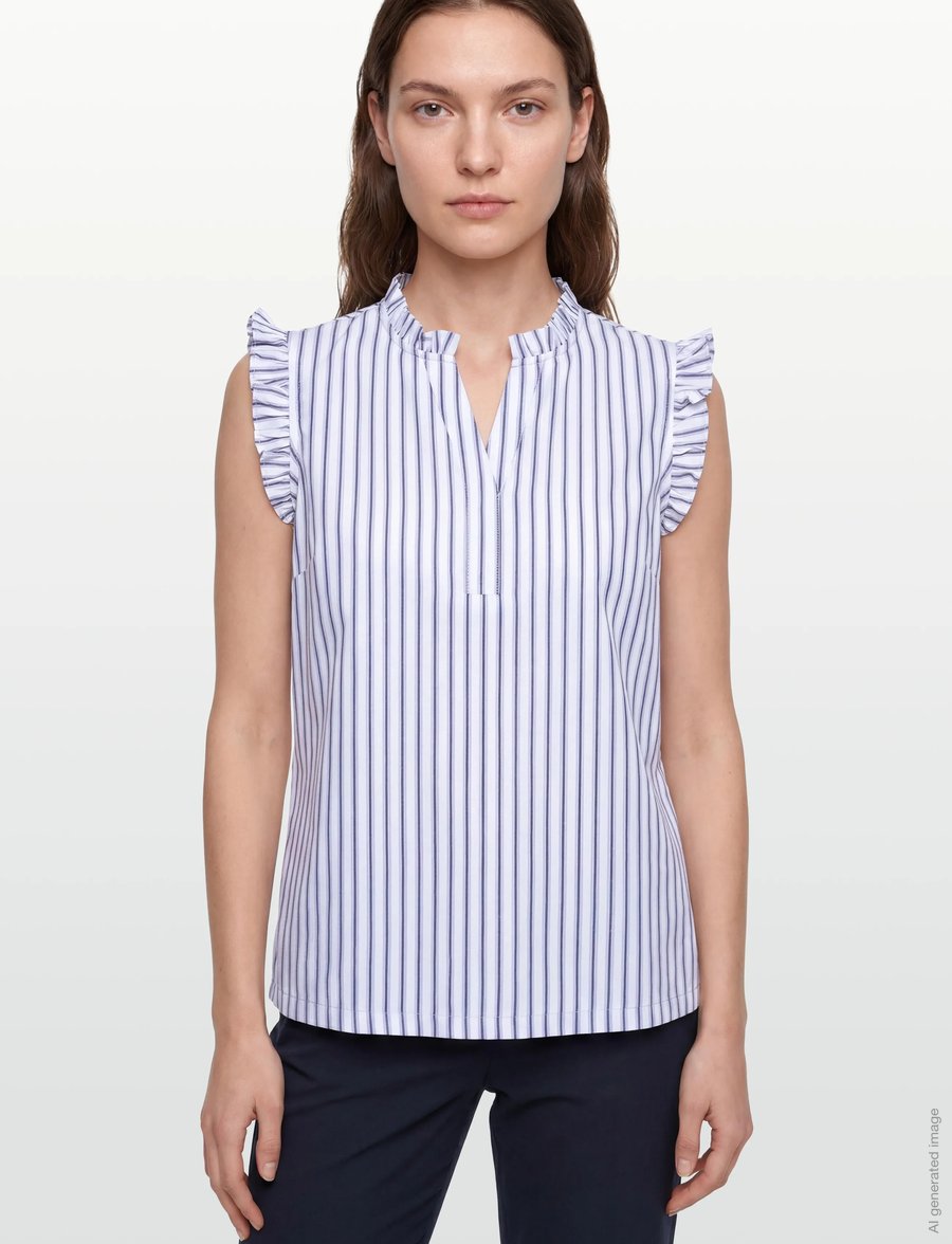 Rosemunde - RWUlla SL Frill Top - kurzärmelige blusen - baby blue stripe - 3