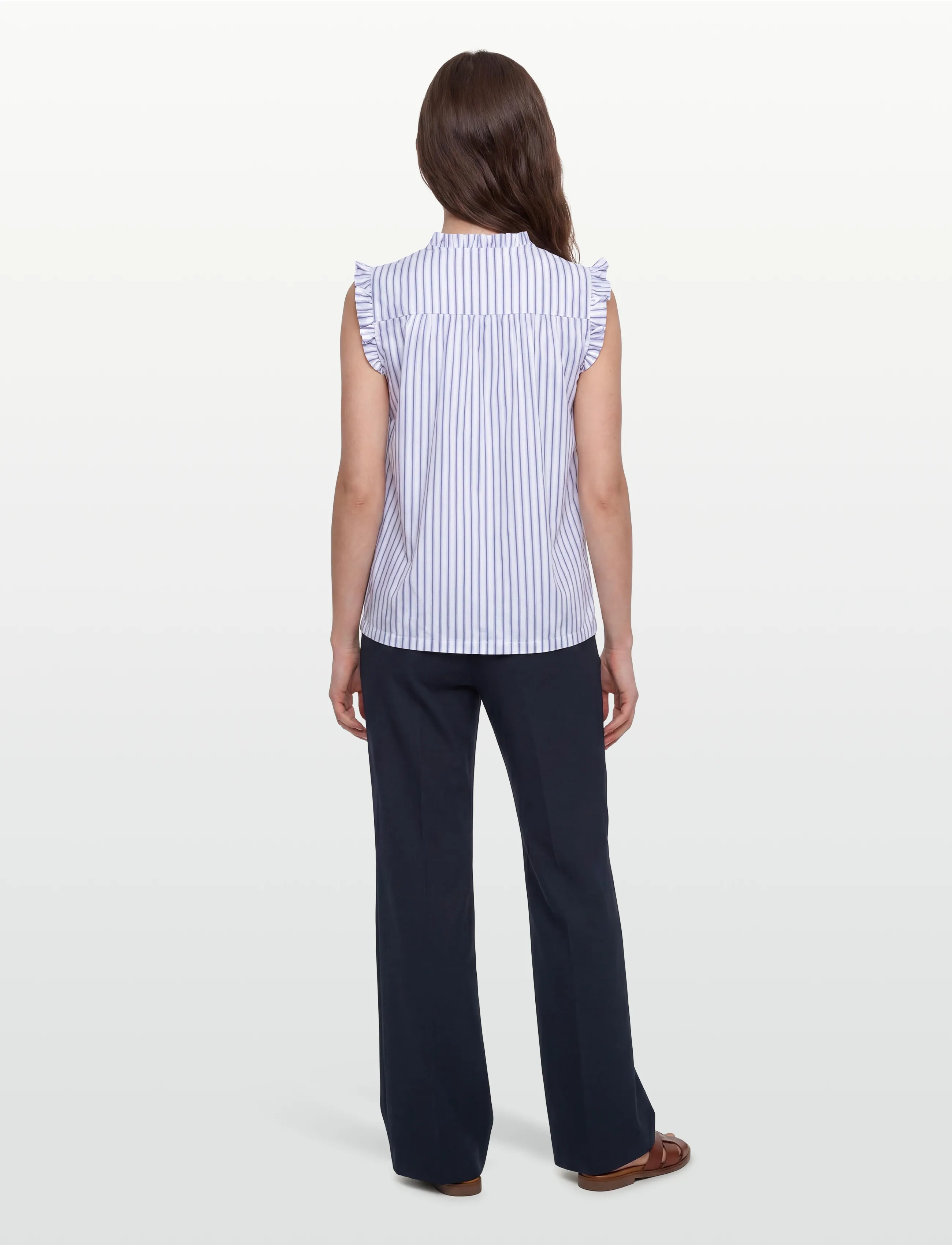 Rosemunde - RWUlla SL Frill Top - short-sleeved blouses - baby blue stripe - 4