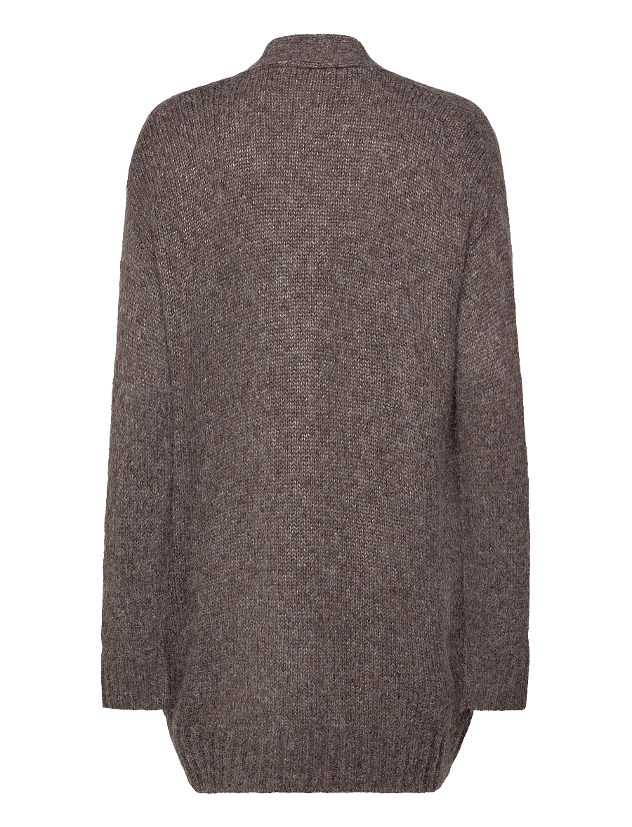 Rosemunde - RWTulip Wool Blend Long Knit Cardig - gilets - brown grey mel - 1