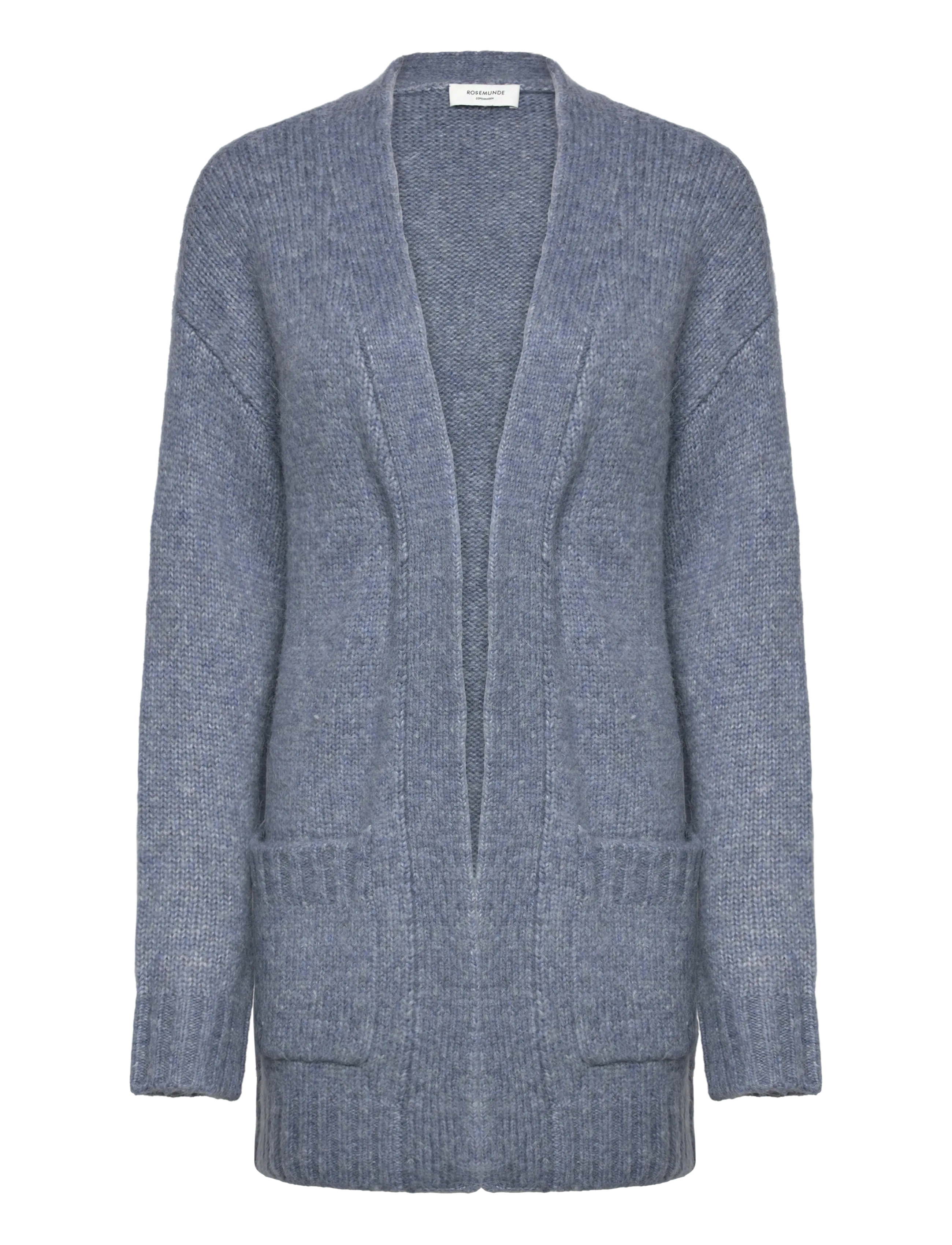Rosemunde Rwtulip Wool Blend Long Knit Cardig, Kvinder, Lang Strikket Cardigan, Blå, Str: XS