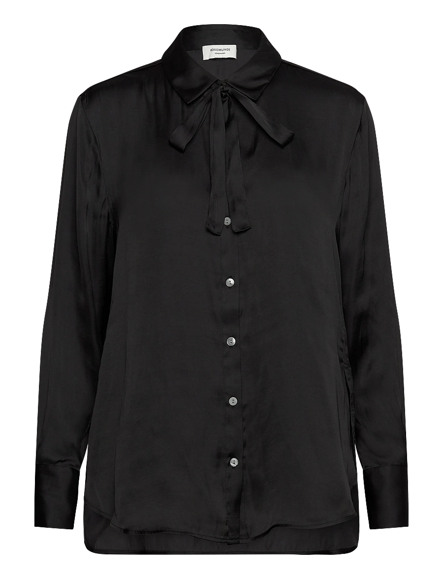 Rosemunde - RWMessina LS Bow Shirt - langärmlige hemden - black - 0
