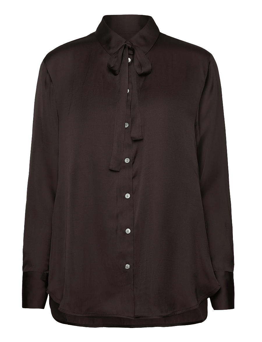 Rosemunde - RWMessina LS Bow Shirt - pikkade varrukatega särgid - ganache - 0