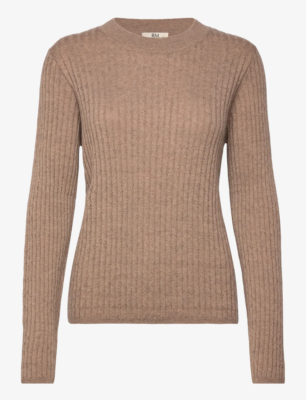 Rosemunde - RWSofia LS Wool Pointelle Crew Knit - sviitrid - brown grey mel - 0