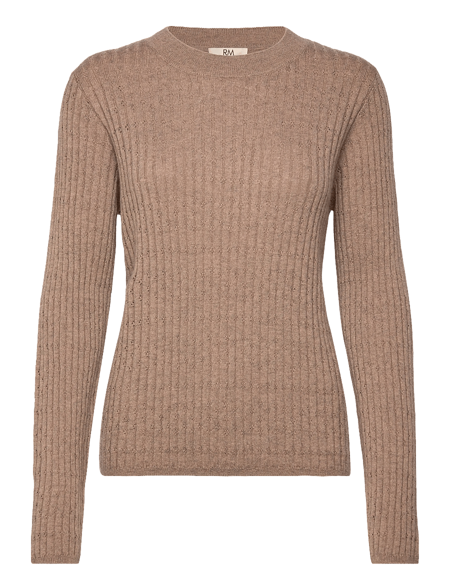 Rosemunde - RWSofia LS Wool Pointelle Crew Knit - kampsunid - brown grey mel - 0