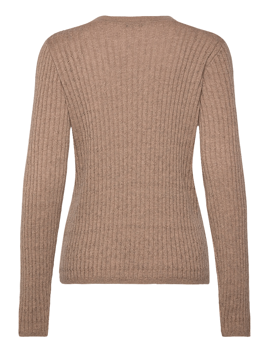 Rosemunde - RWSofia LS Wool Pointelle Crew Knit - kampsunid - brown grey mel - 1