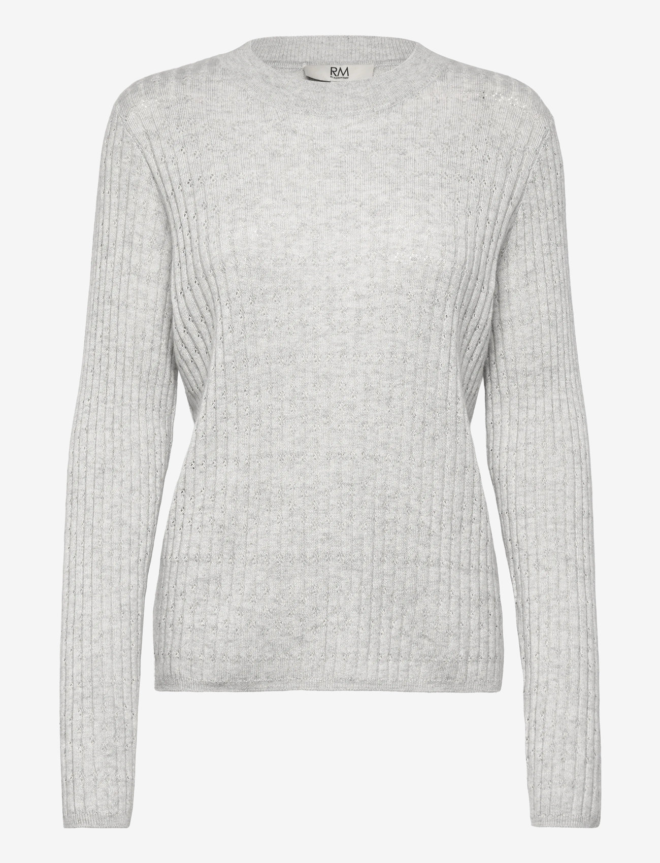 Rosemunde - RWSofia LS Wool Pointelle Crew Knit - jumpers - light grey melange - 0