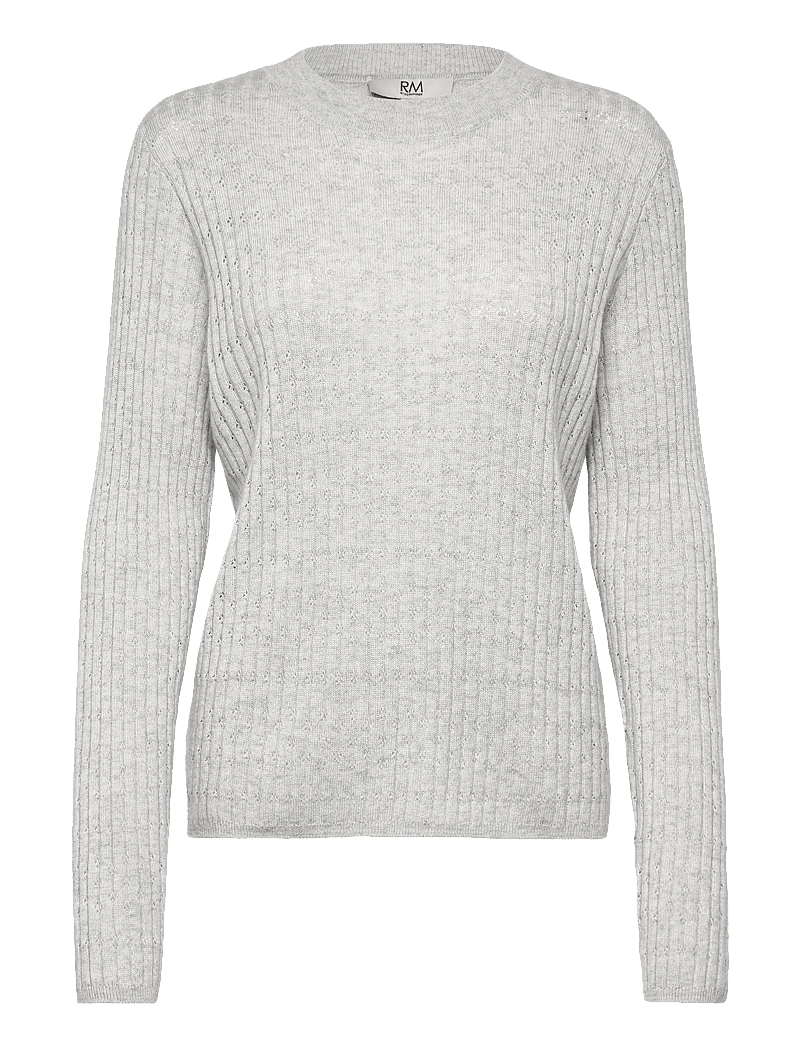 Rosemunde - RWSofia LS Wool Pointelle Crew Knit - jumpers - light grey melange - 0