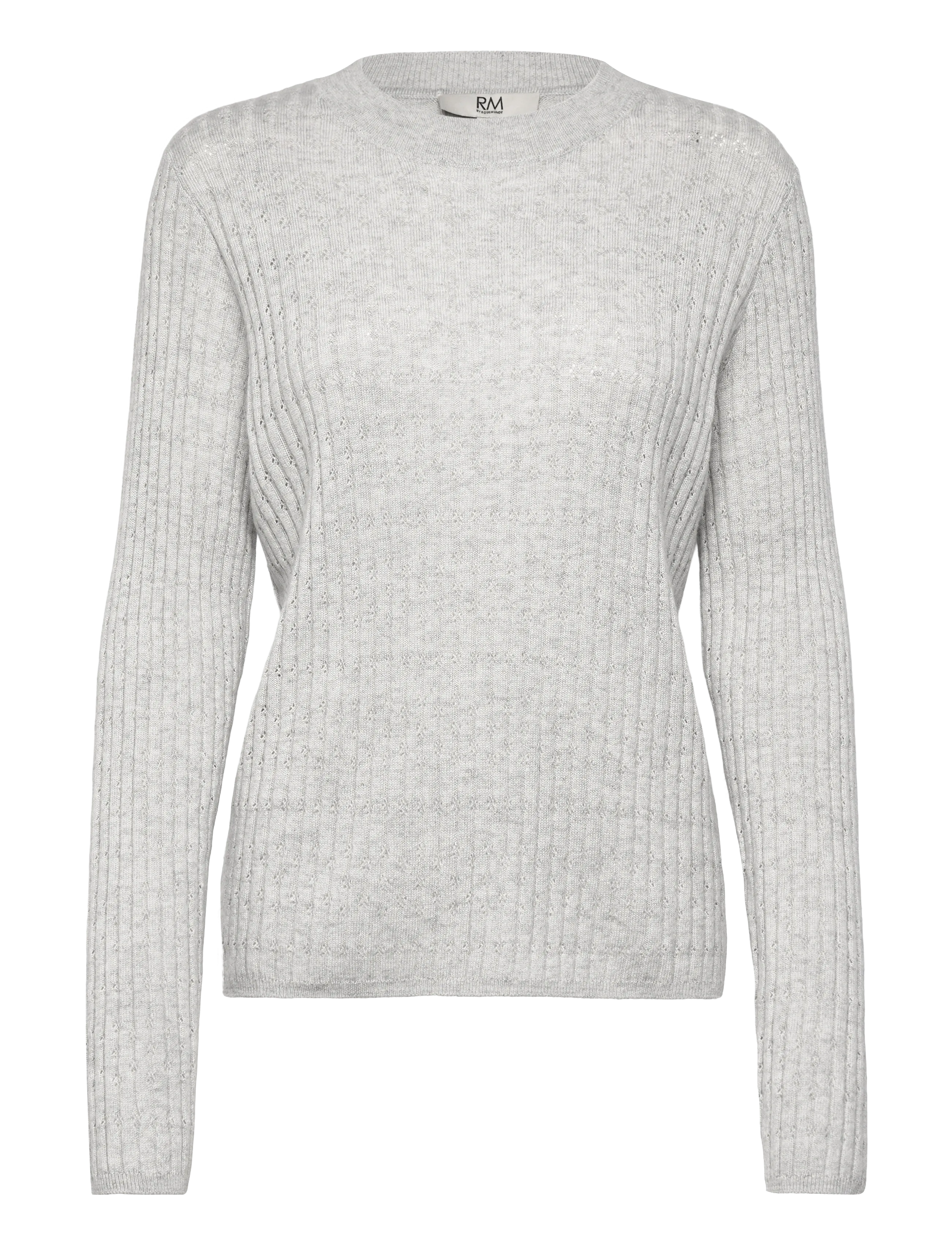 Rosemunde RWSofia LS Wool Pointelle Crew Knit - Tøj - LIGHT GREY MELANGE / grey