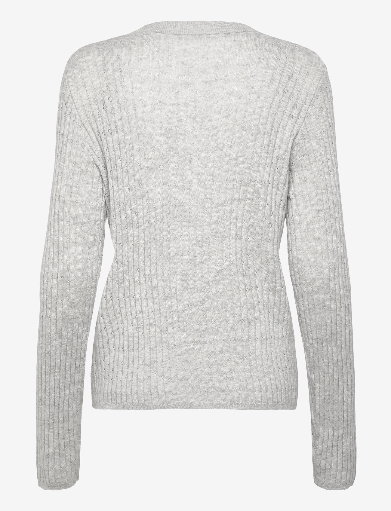 Rosemunde - RWSofia LS Wool Pointelle Crew Knit - jumpers - light grey melange - 1