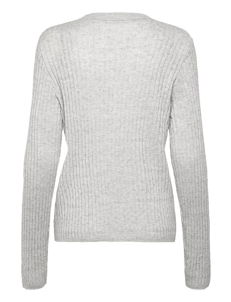 Rosemunde - RWSofia LS Wool Pointelle Crew Knit - jumpers - light grey melange - 1