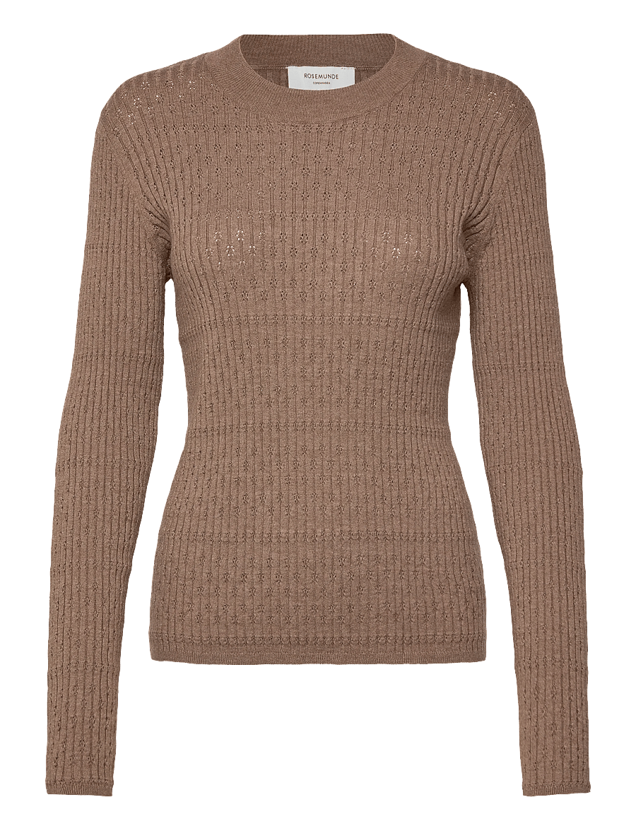 Rosemunde - RWDarcy LS Pointelle Crew Knit - neulepuserot - brown grey mel - 0