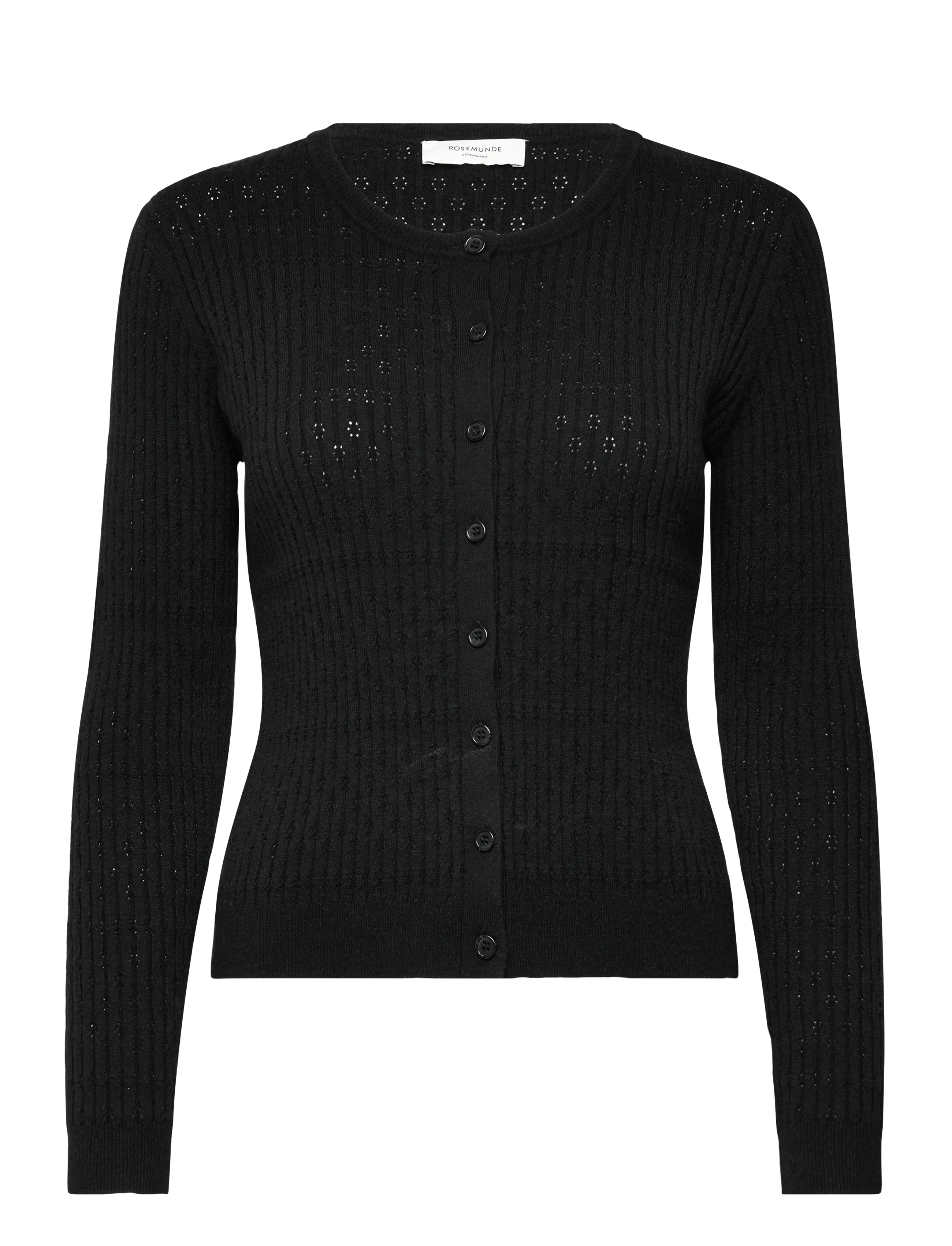 Rosemunde Rwdarcy Ls Pointelle Cardigan, XL, Black, Strik > Cardigans, Dame