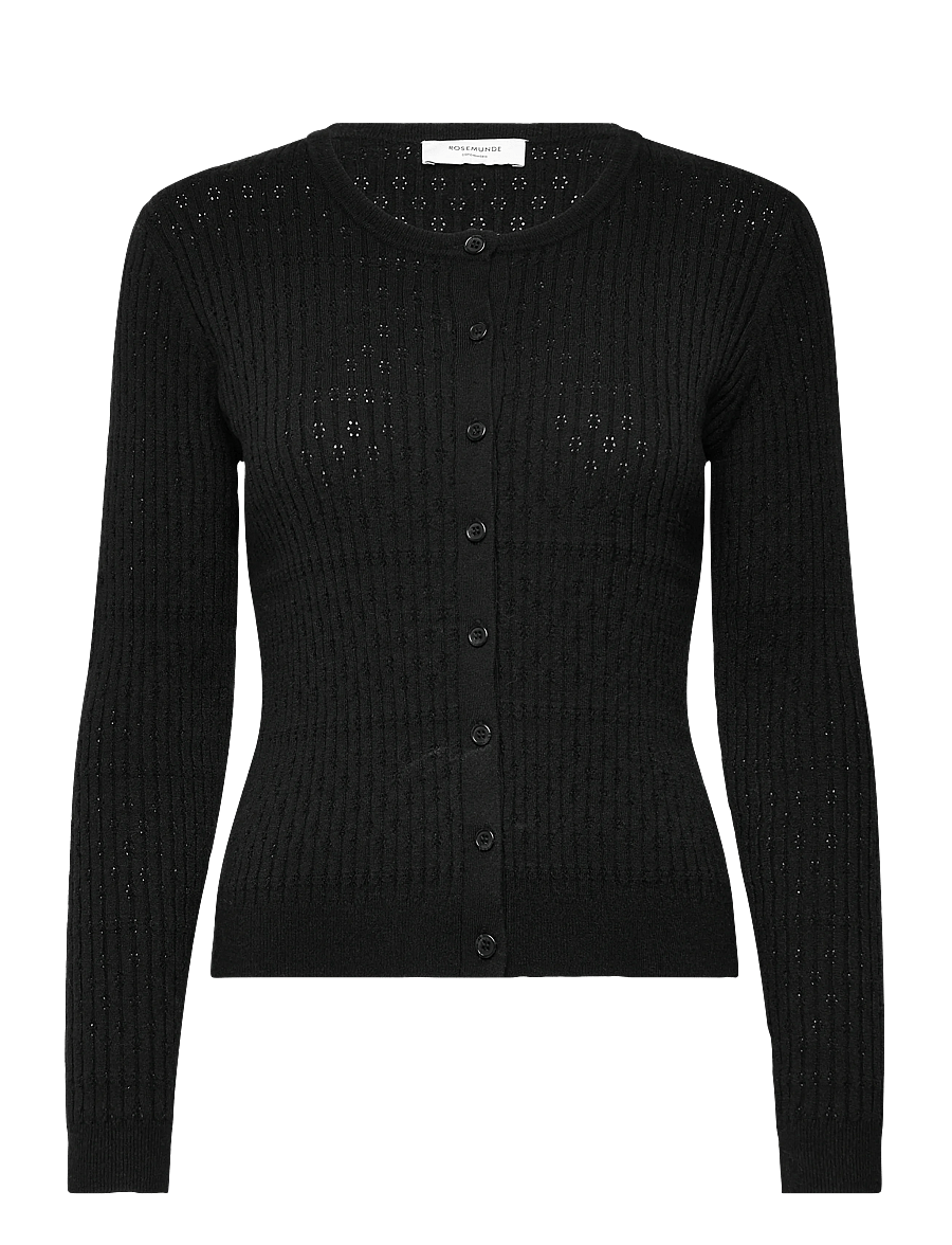 Rosemunde - RWDarcy LS Pointelle Cardigan - gilets - black - 0